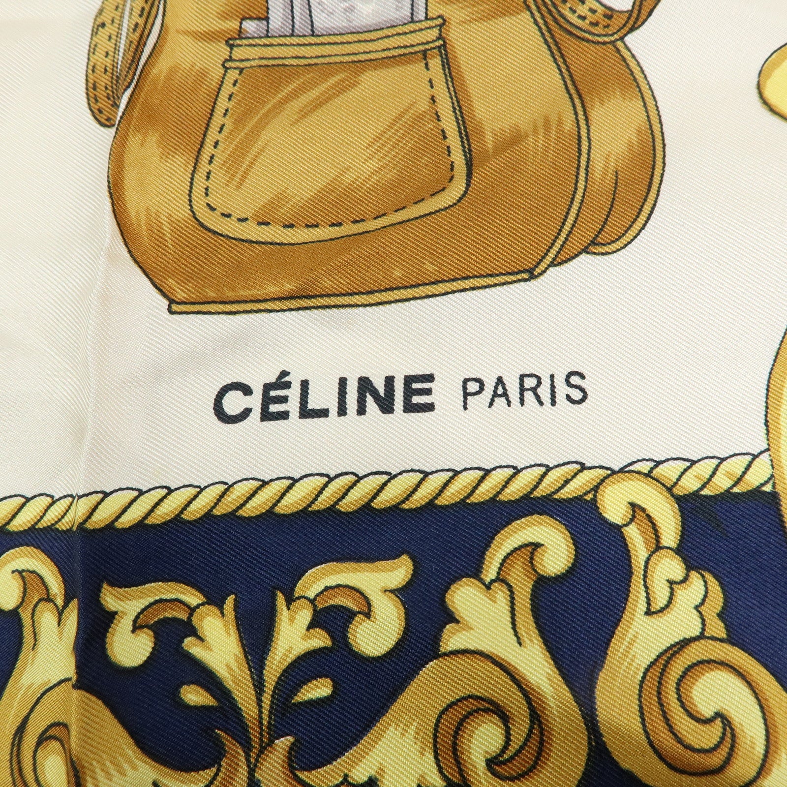 CELINE Silk Baltimore and Ohio Railroad Scarf 85x85 Red White Blue