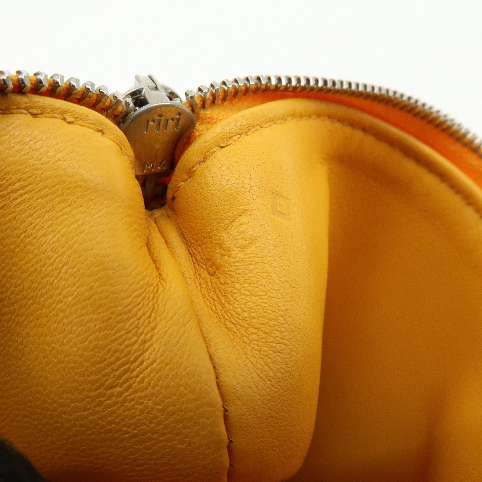 HERMES Leather Cosmetic Pouch Jewelry Pouch ☐P Stamped Yellow