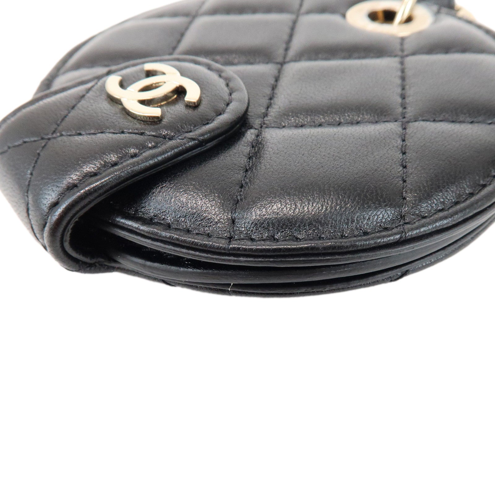 CHANEL Matelasse COCO Mark Lamb Skin Bag Charm Key Chain Black