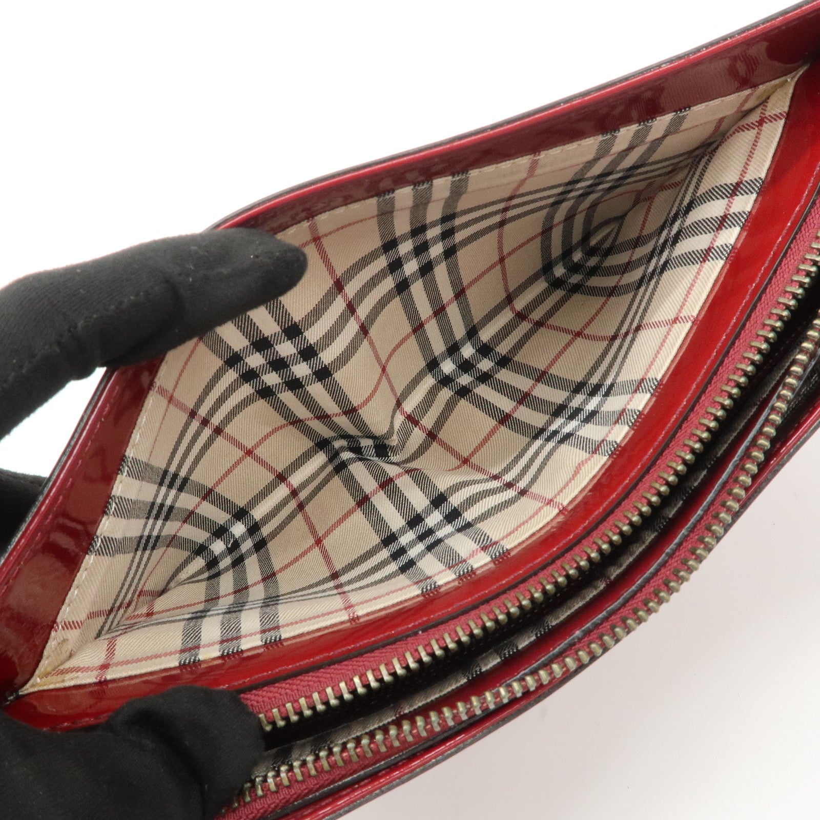 BURBERRY Patent Leather Shoulder Bag Hand Bag Red