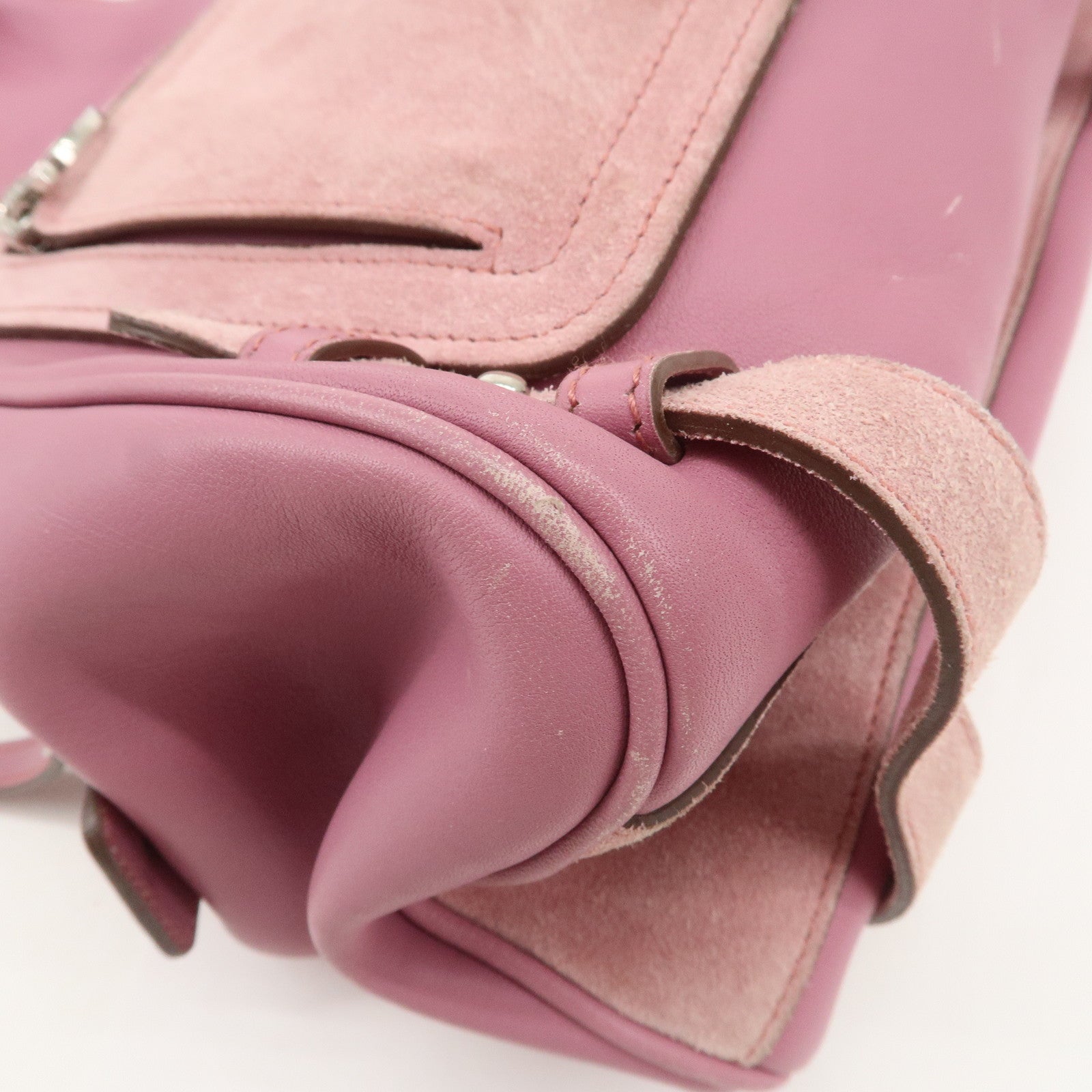 Ferragamo Gancini Leather Suede Shoulder Bag Hand Bag Pink