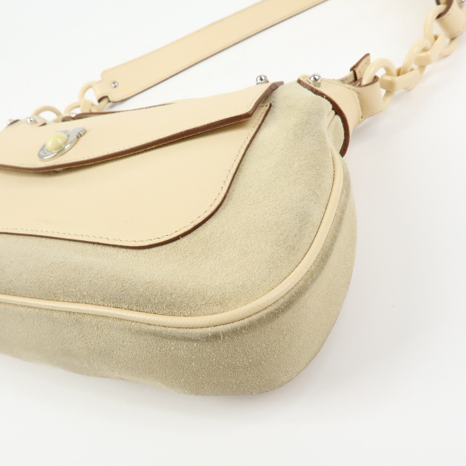 Ferragamo Gancini Suede Leather Shoulder Bag Hand Bag Beige
