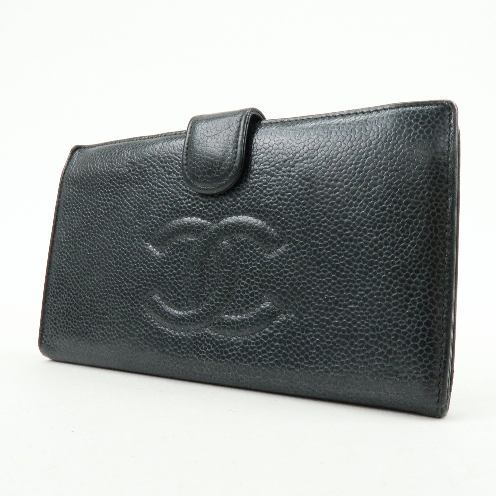 CHANEL COCO Mark Cavierskin Long Wallet Black