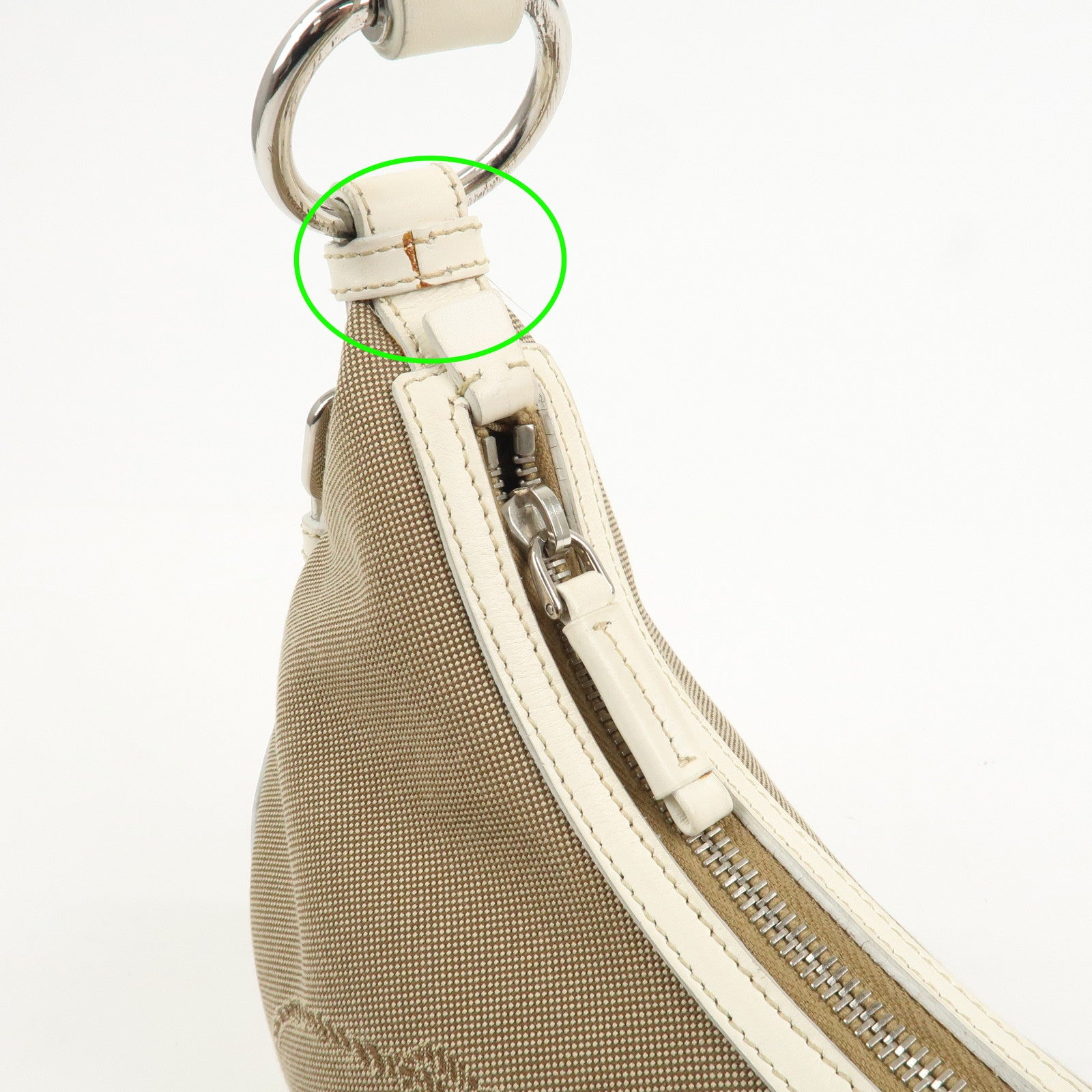 PRADA Logo Canvas Leather Shoulder Bag Hand Bag Beige White BR3429