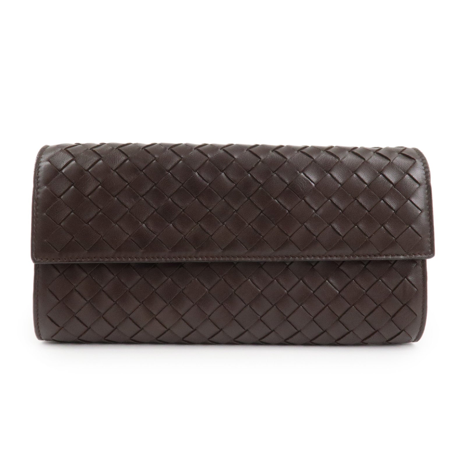 BOTTEGA VENETA Intrecciato Leather Long Wallet Brown Used