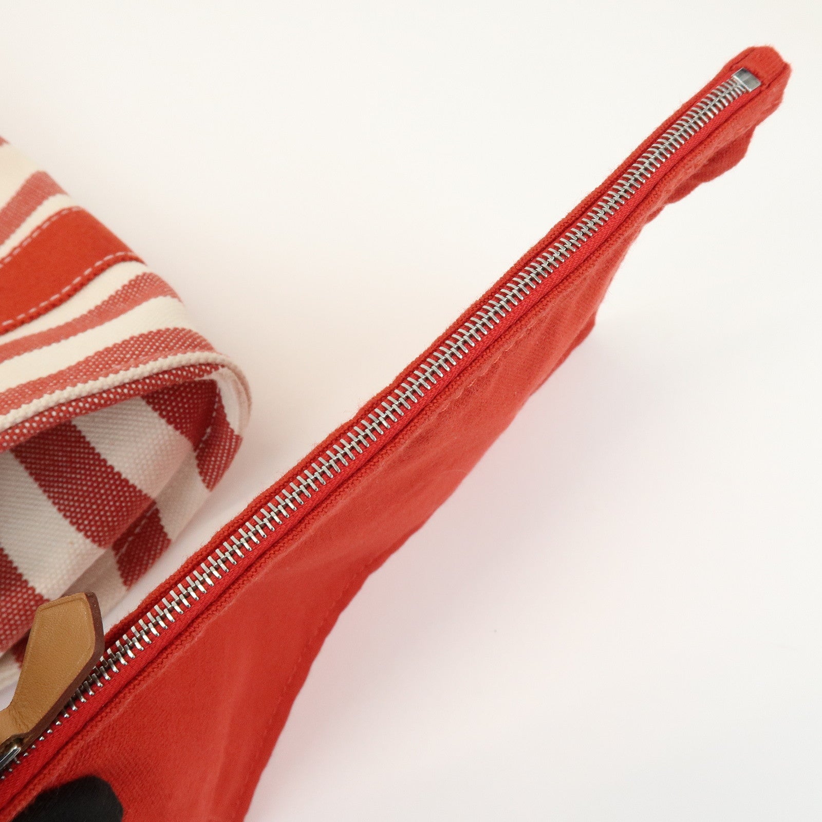 HERMES Canvas Cannes PM Tote Bag Hand Bag Red White