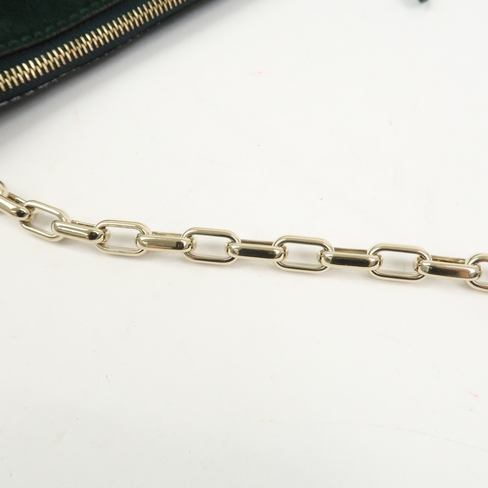 JIMMY CHOO VARENNE Suede Leather Chain Shoulder Bag Dark Green