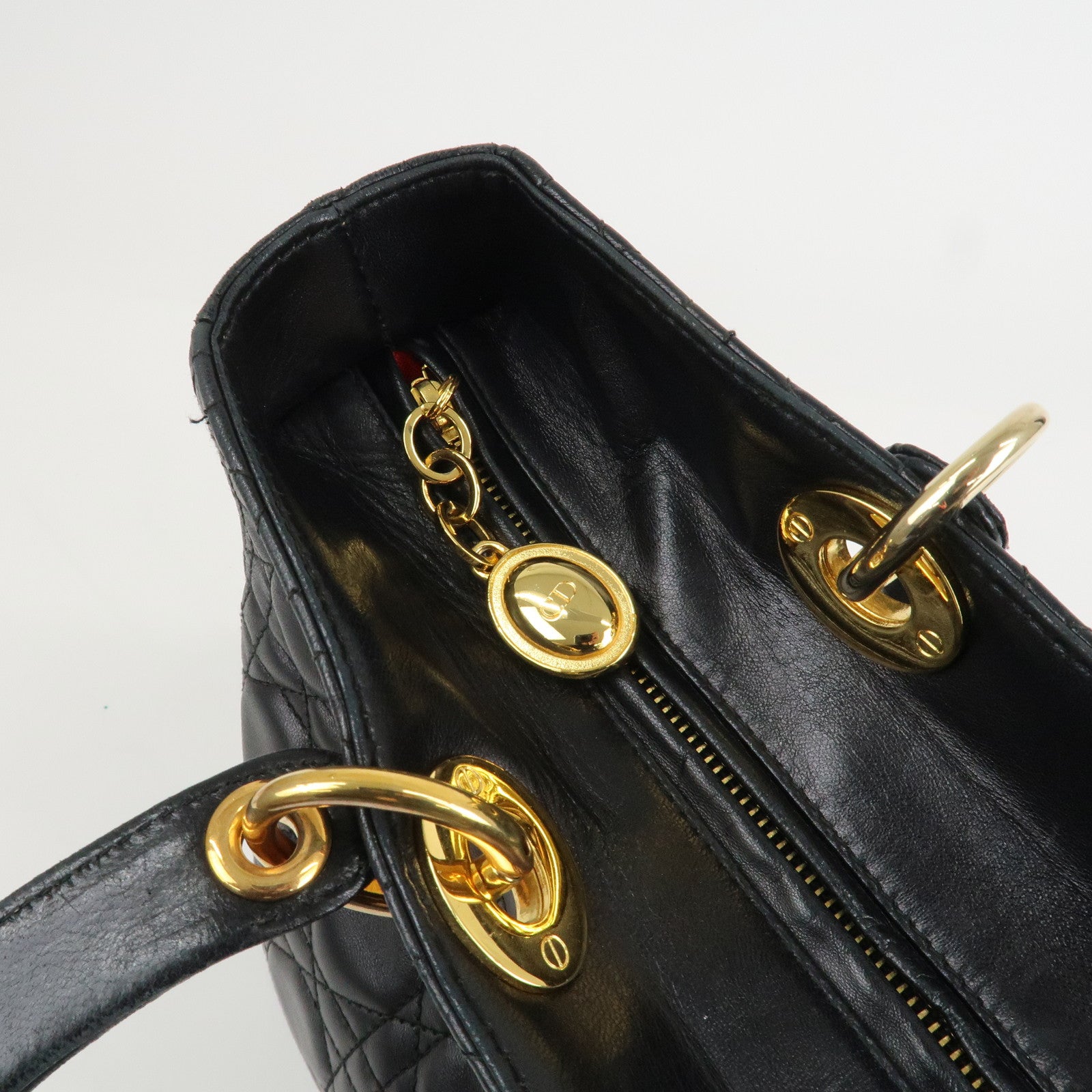 Christian Dior Cannage Lady Dior Leather Large 2Way Bag Black