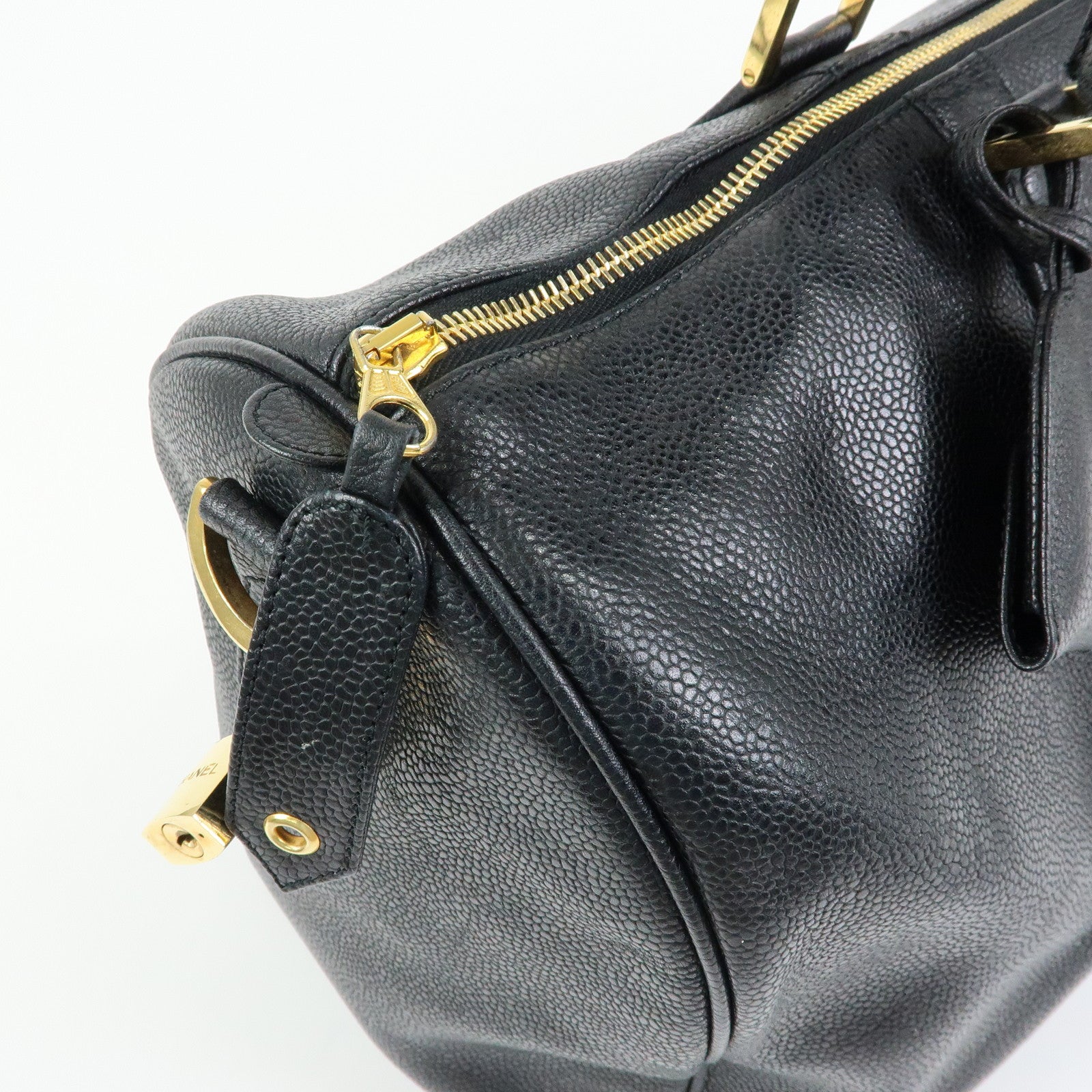 CHANEL COCO Mark Caviarskin Boston Bag Hand Bag Travel Bag Black