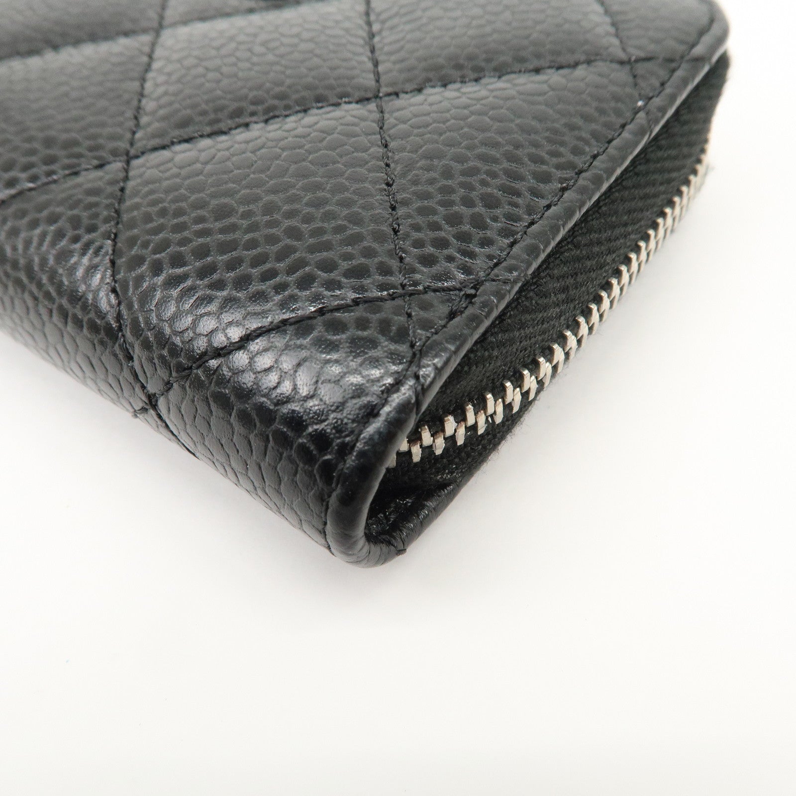 CHANEL Matelasse Caviarskin Coin Case Black Silver Hardware