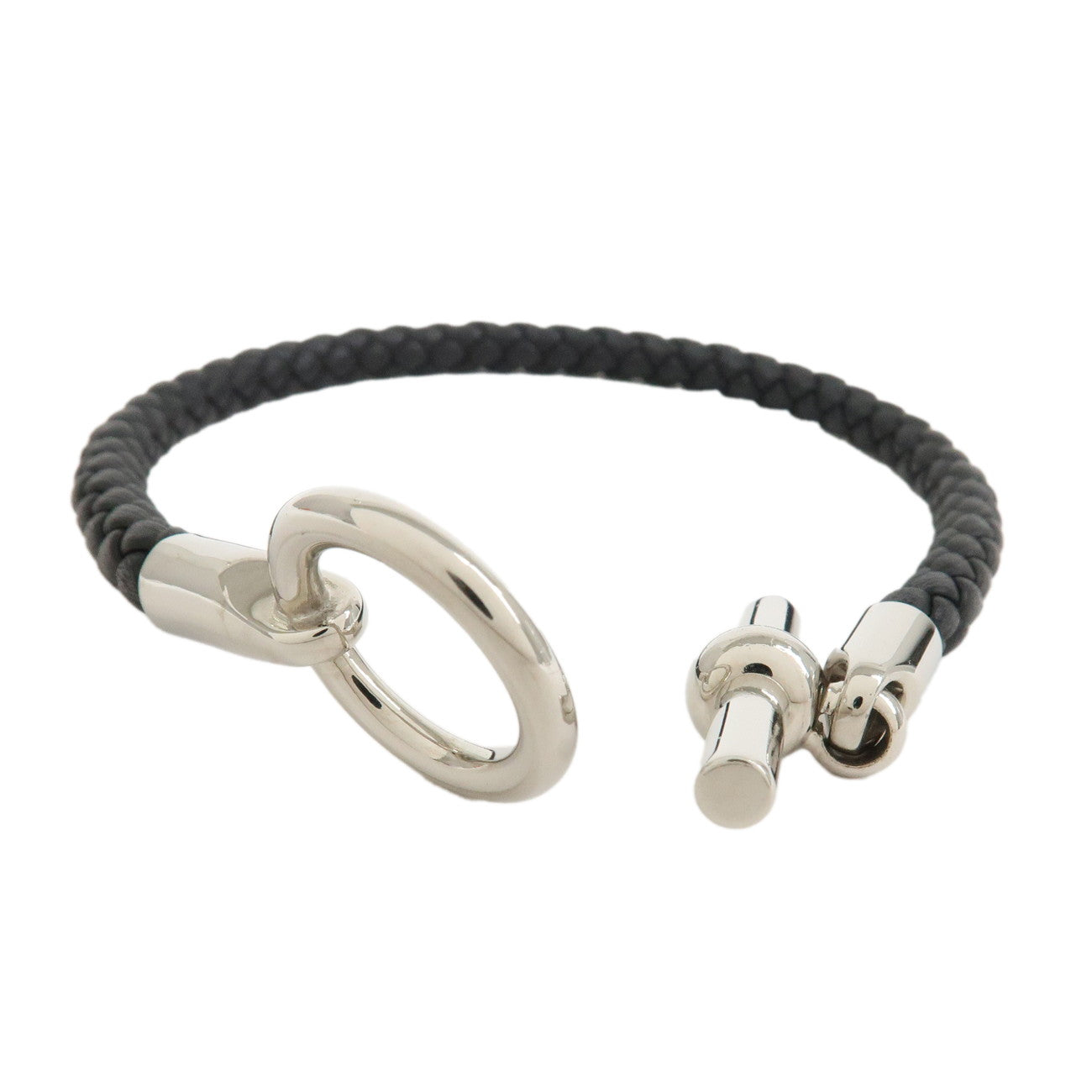 HERMES Glenan H Tresse en Veau Swift Leather Bracelet Black