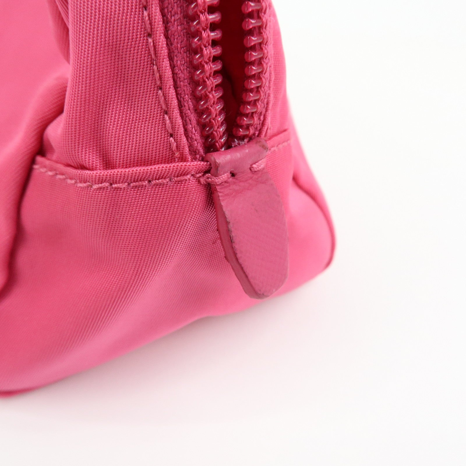 PRADA Triangle Logo Nylon Leather Cosmetic Wristlet Pouch Pink