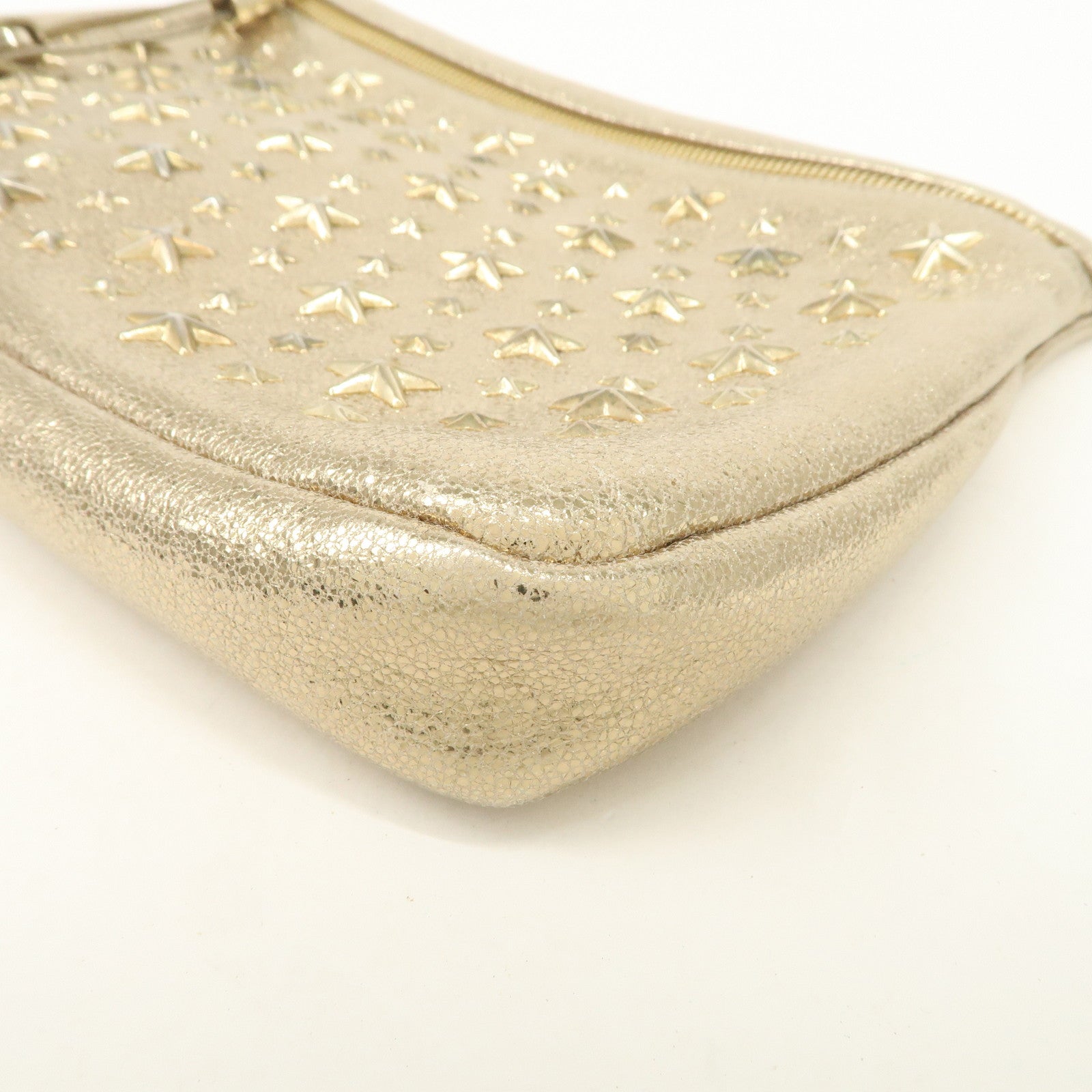 JIMMY CHOO Star Studs Leather Clutch Bag Gold Used