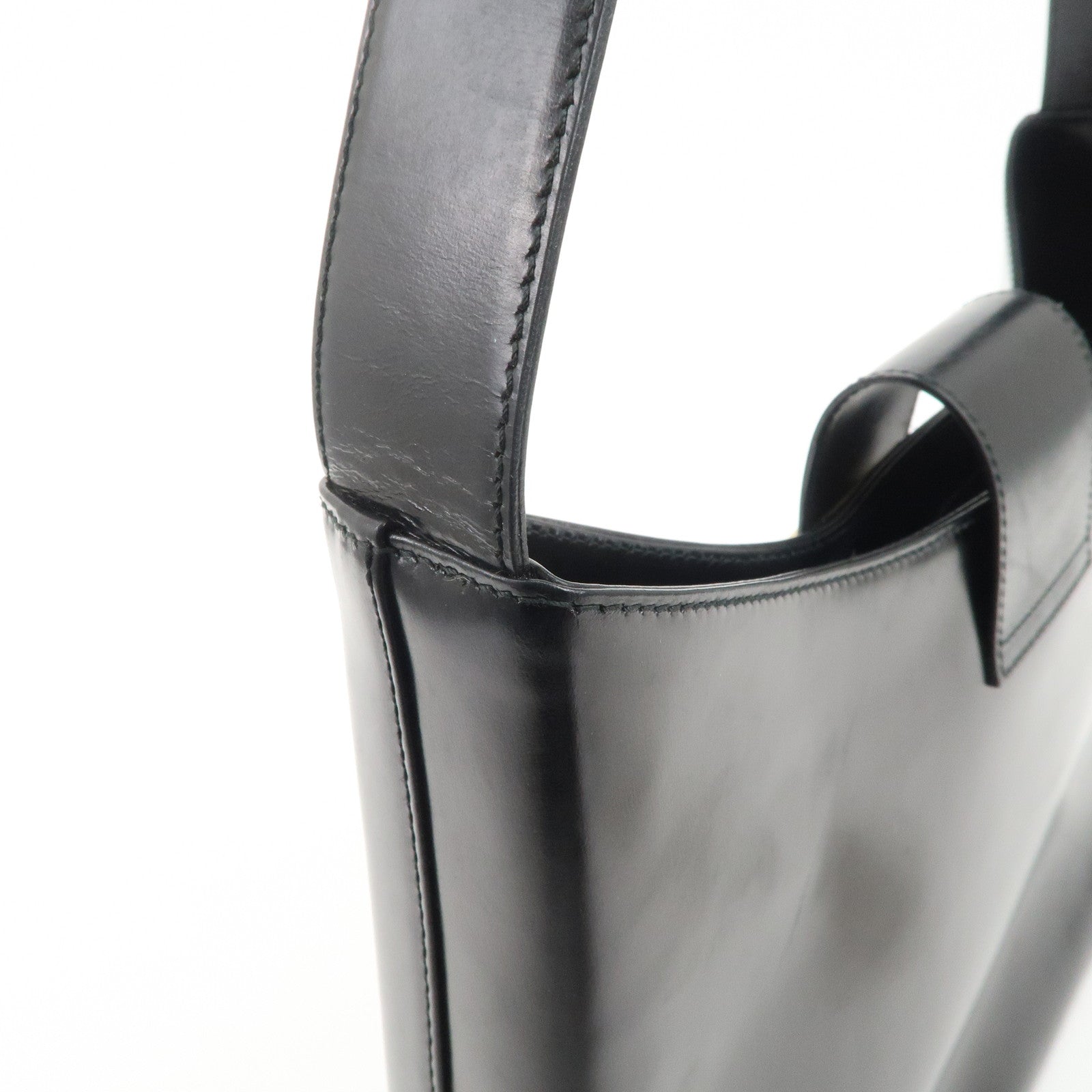 Ferragamo Gancini Leather Shoulder Bag Hand Bag Black Gold HDW