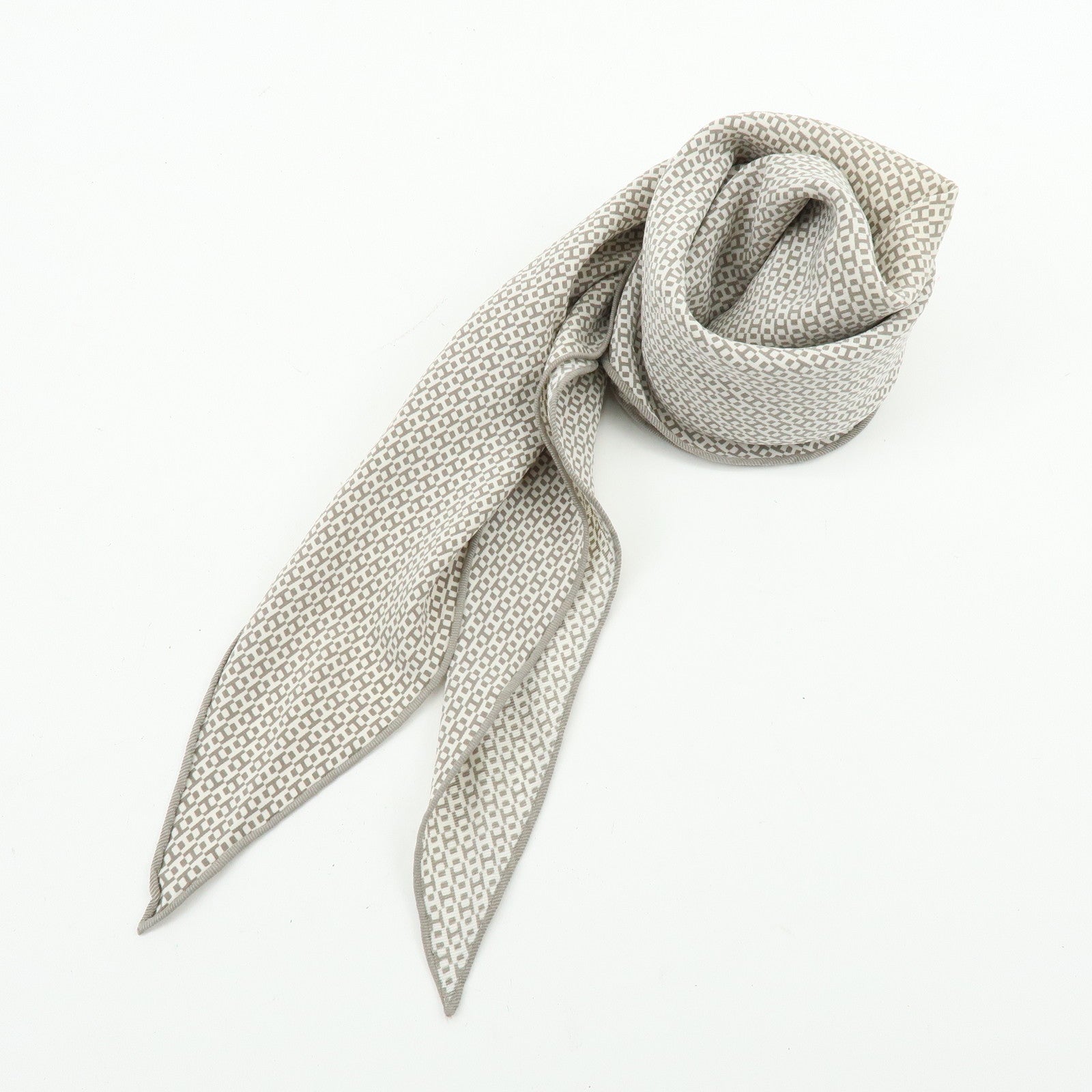 HERMES Silk100% Scarf Gray White