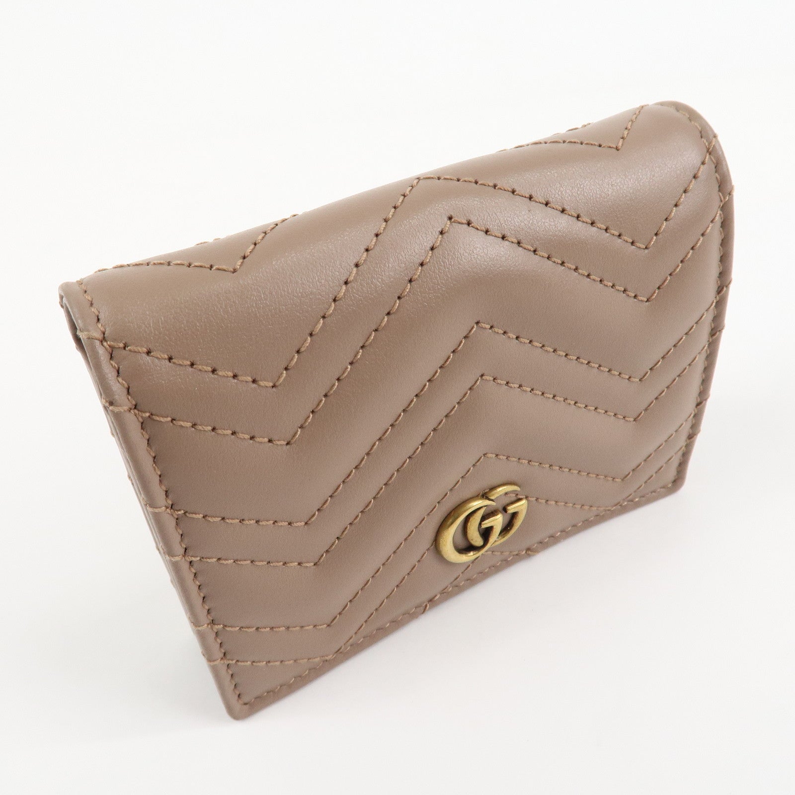 GUCCI Marmont Leather Bi-fold Small Wallet Taupe 466492 Used