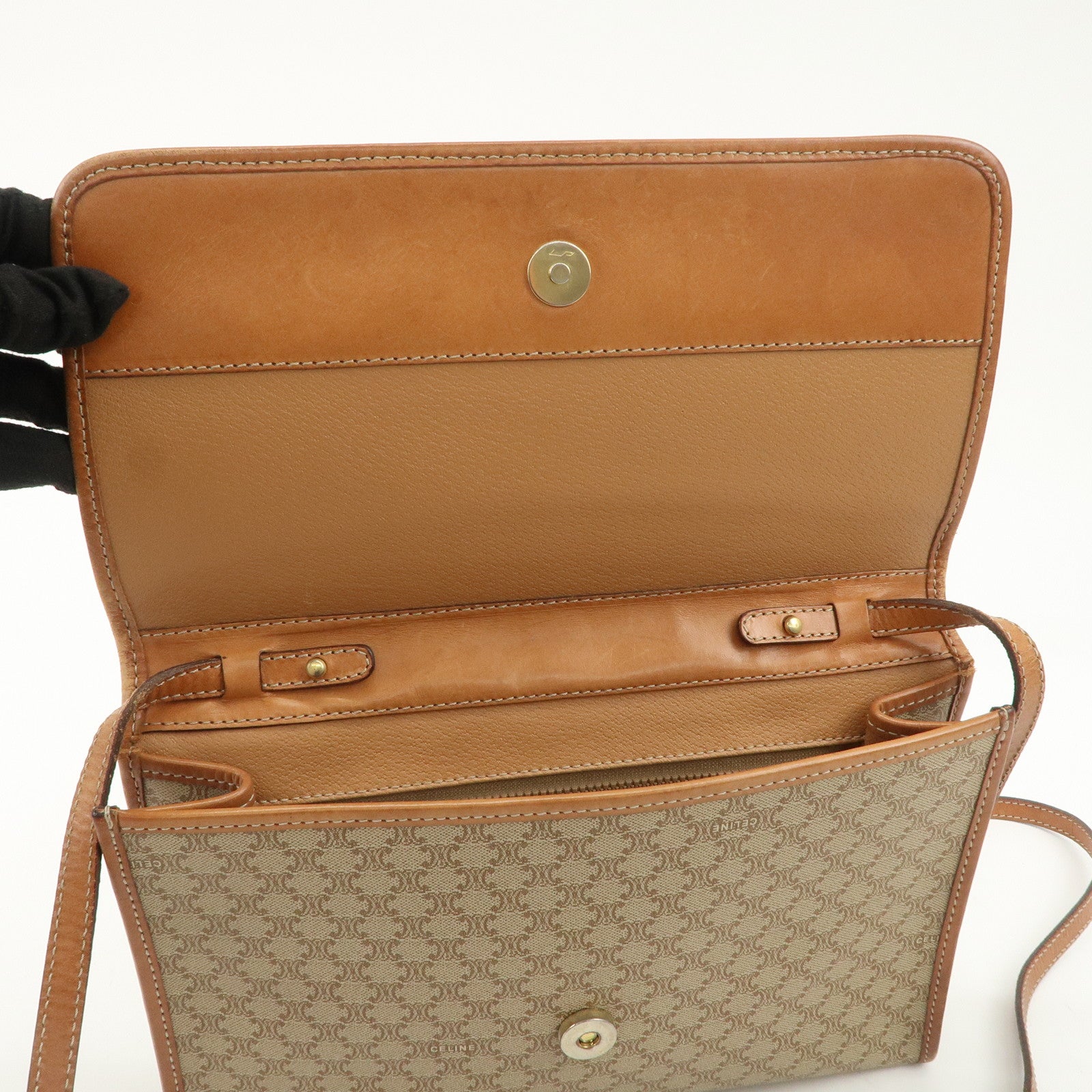 CELINE Macadam PVC Leather 2Way Bag Shoulder Bag Beige