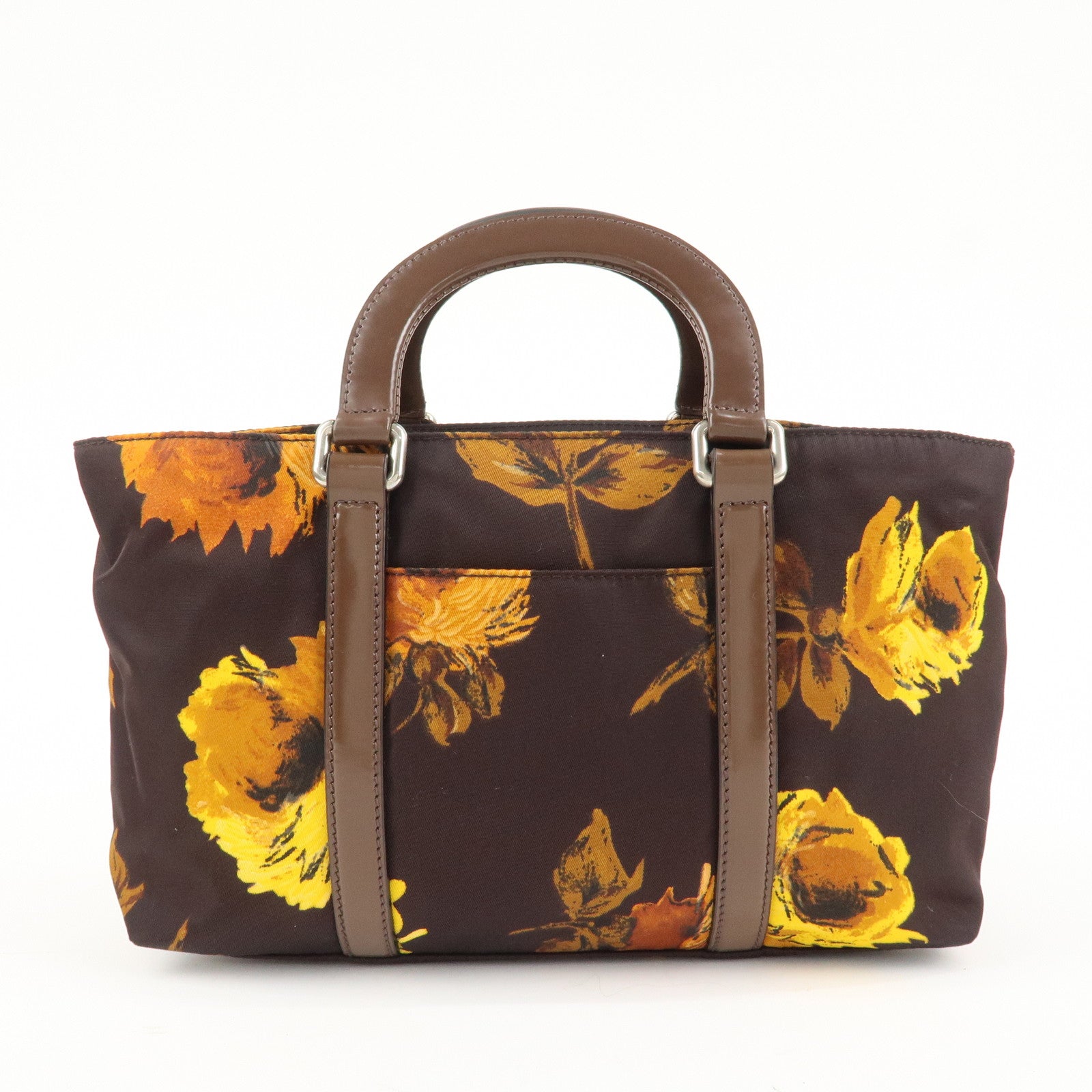 PRADA Triangle Logo 2Way Hand Bag Shoulder Bag Brown Yellow BN1052 Used