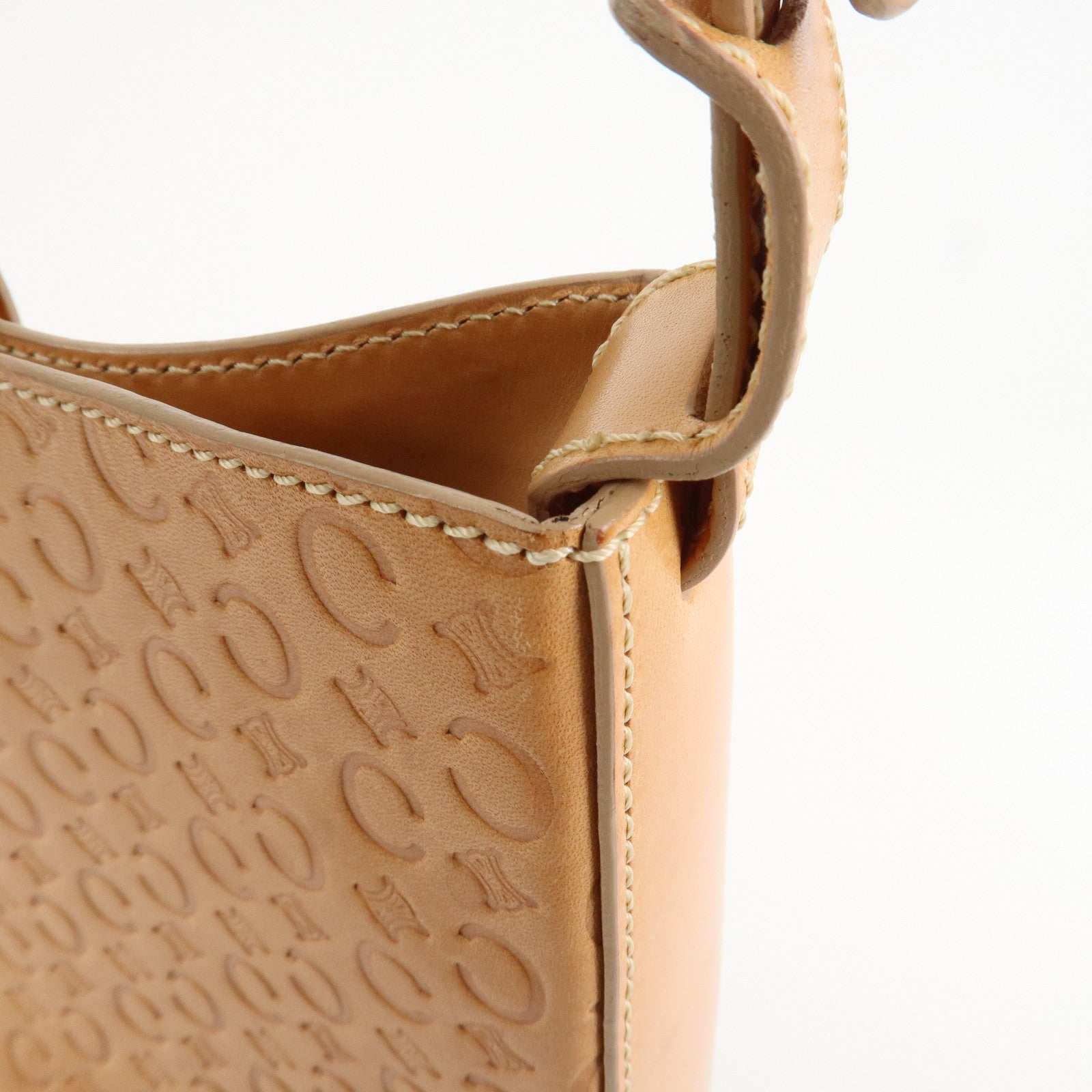 CELINE C Macadam Leather Shouler Bag Hand Bag Beige