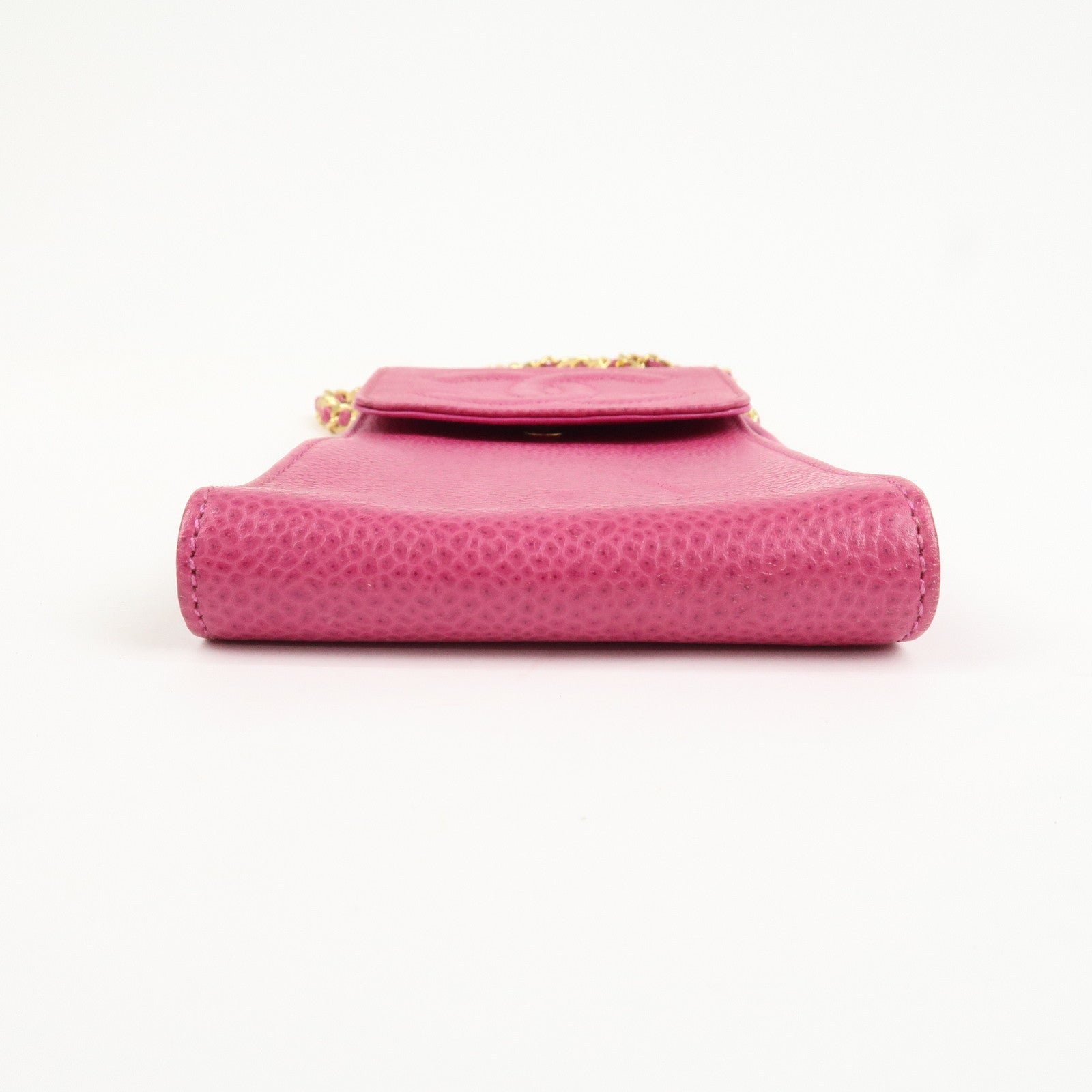 CHANEL COCO Mark Caviarskin Leather Chain Cell Phone Case Pink