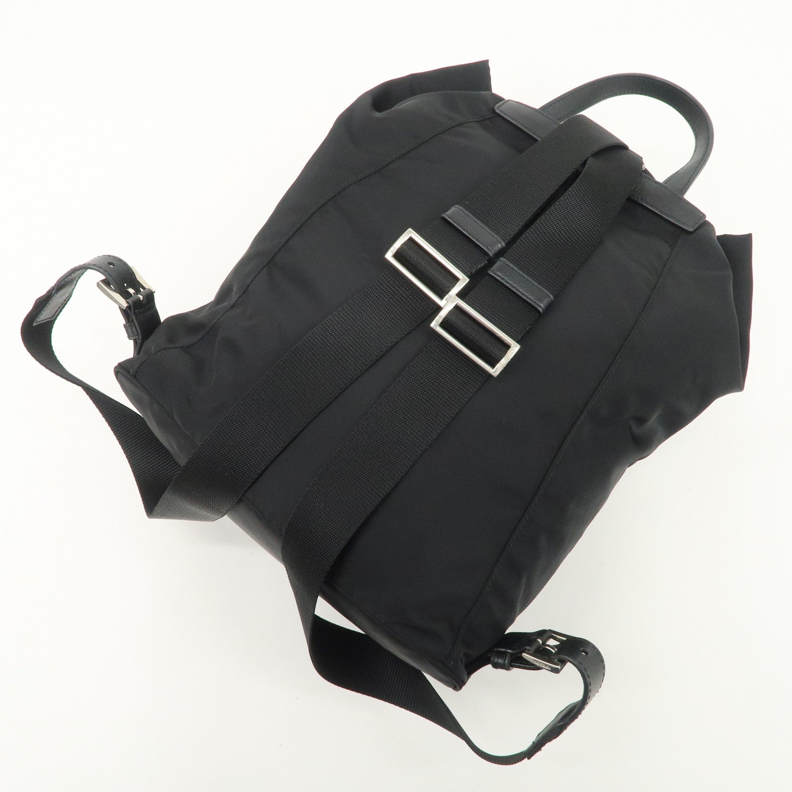 PRADA Triangle Logo Nylon Leather Backpack Rucksack Black 1BZ032