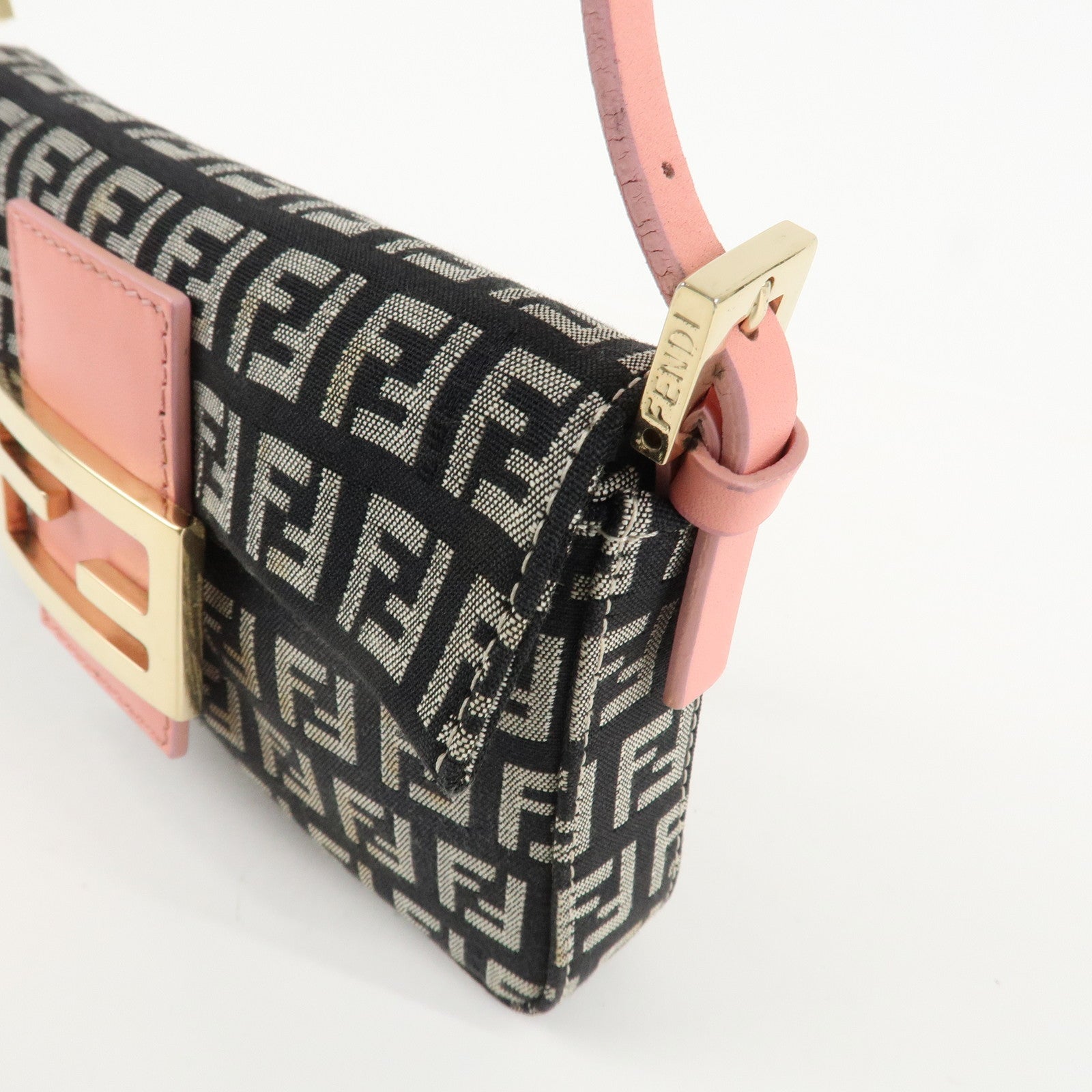 FENDI Small Mamma Baguette Zucchino Canvas Leather Hand Bag 8BK005 Used