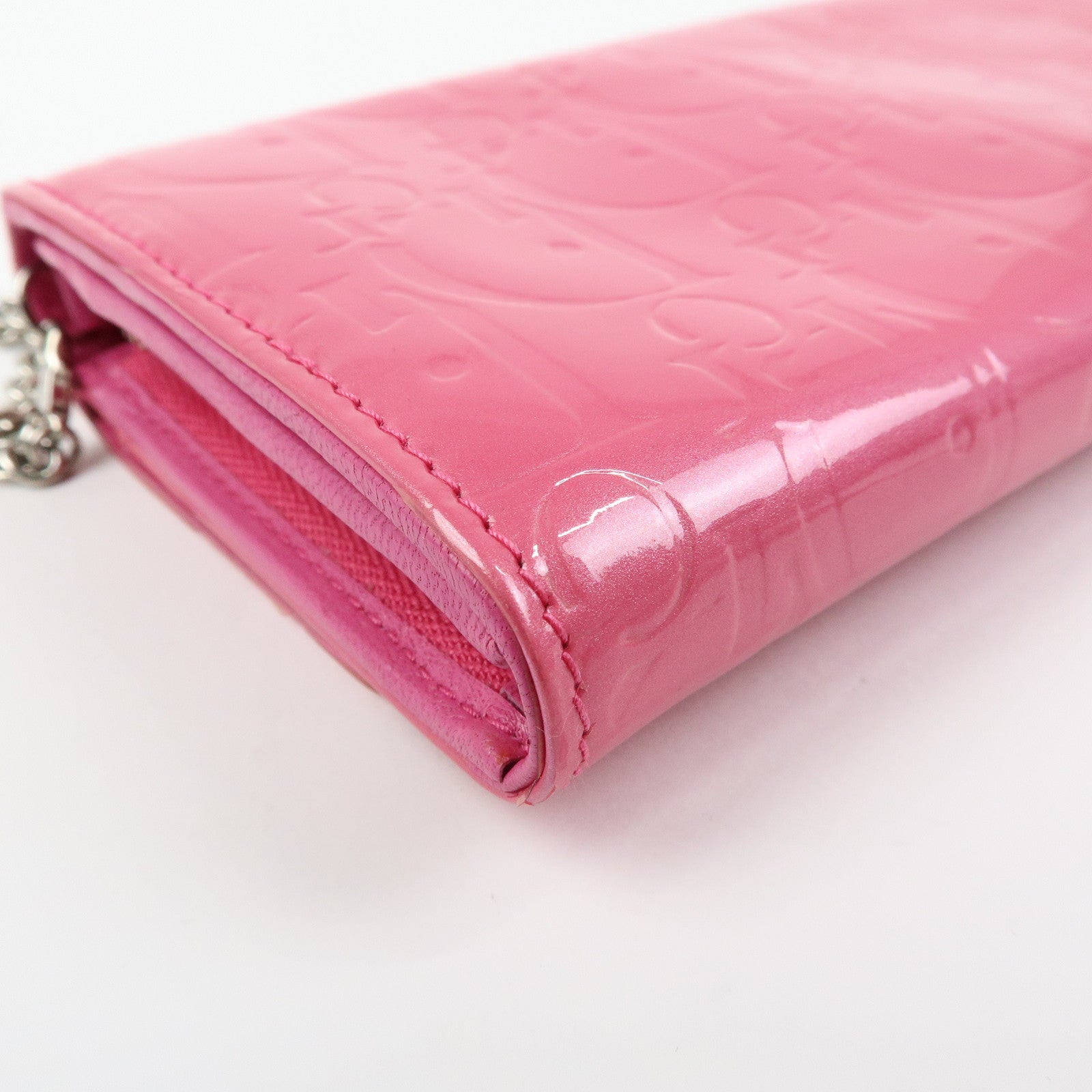 Christian Dior Trotter Patent Leather Chain Wallet WOC Pink