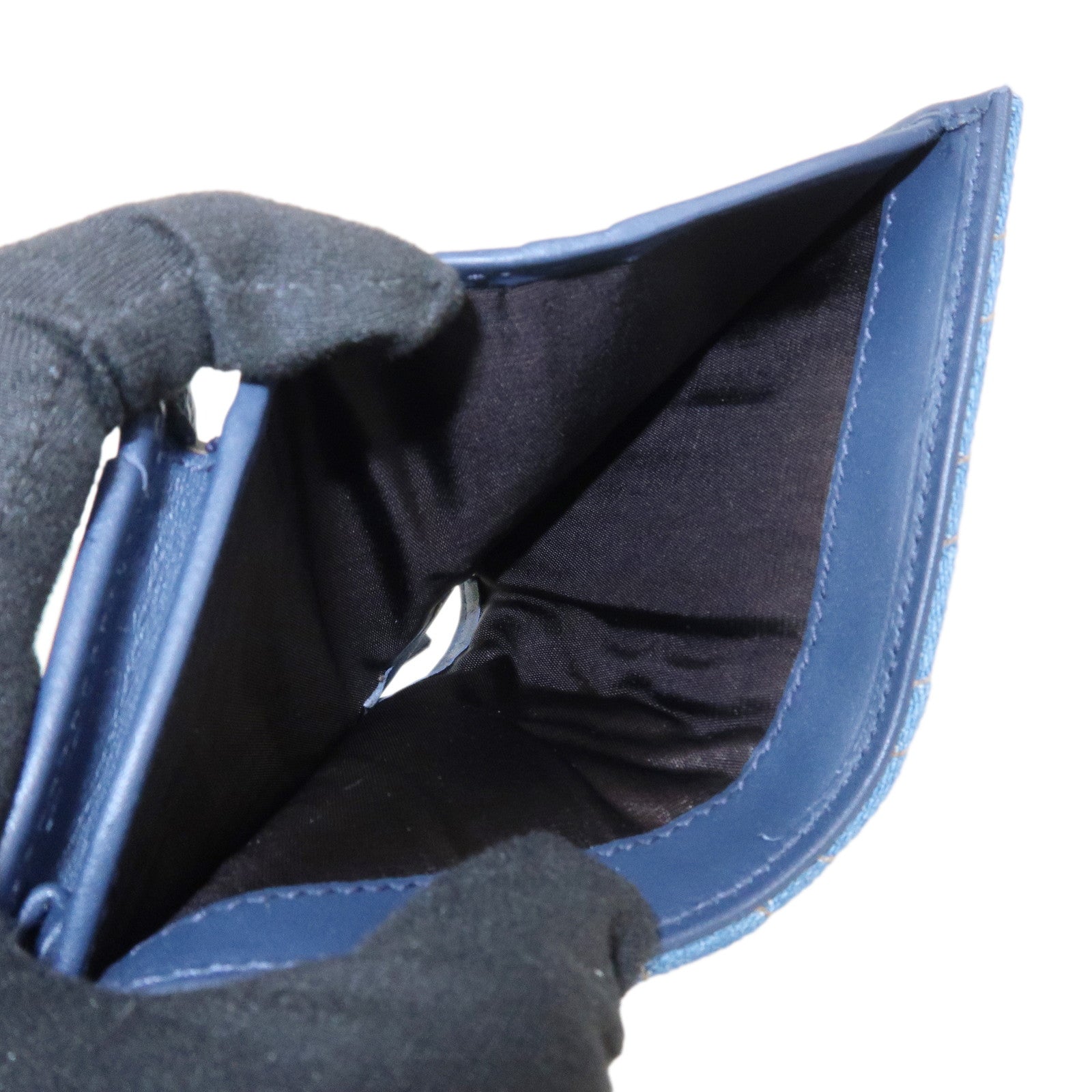 GUCCI GG Marmont Denim Leather Compact Bi-fold Wallet Blue 466492