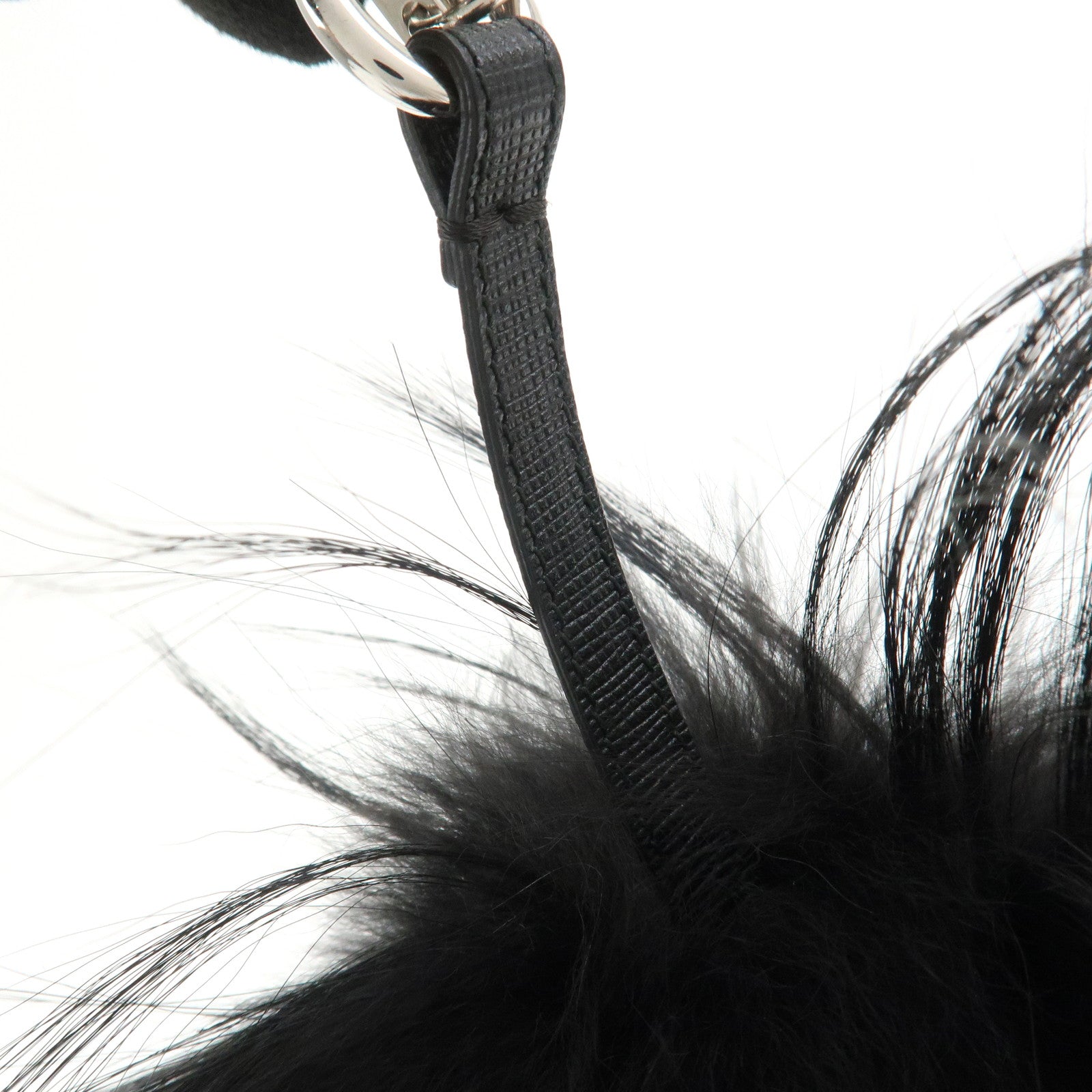 FENDI Fur Saffiano Leather Pom Pom Monster Bag Charm Black