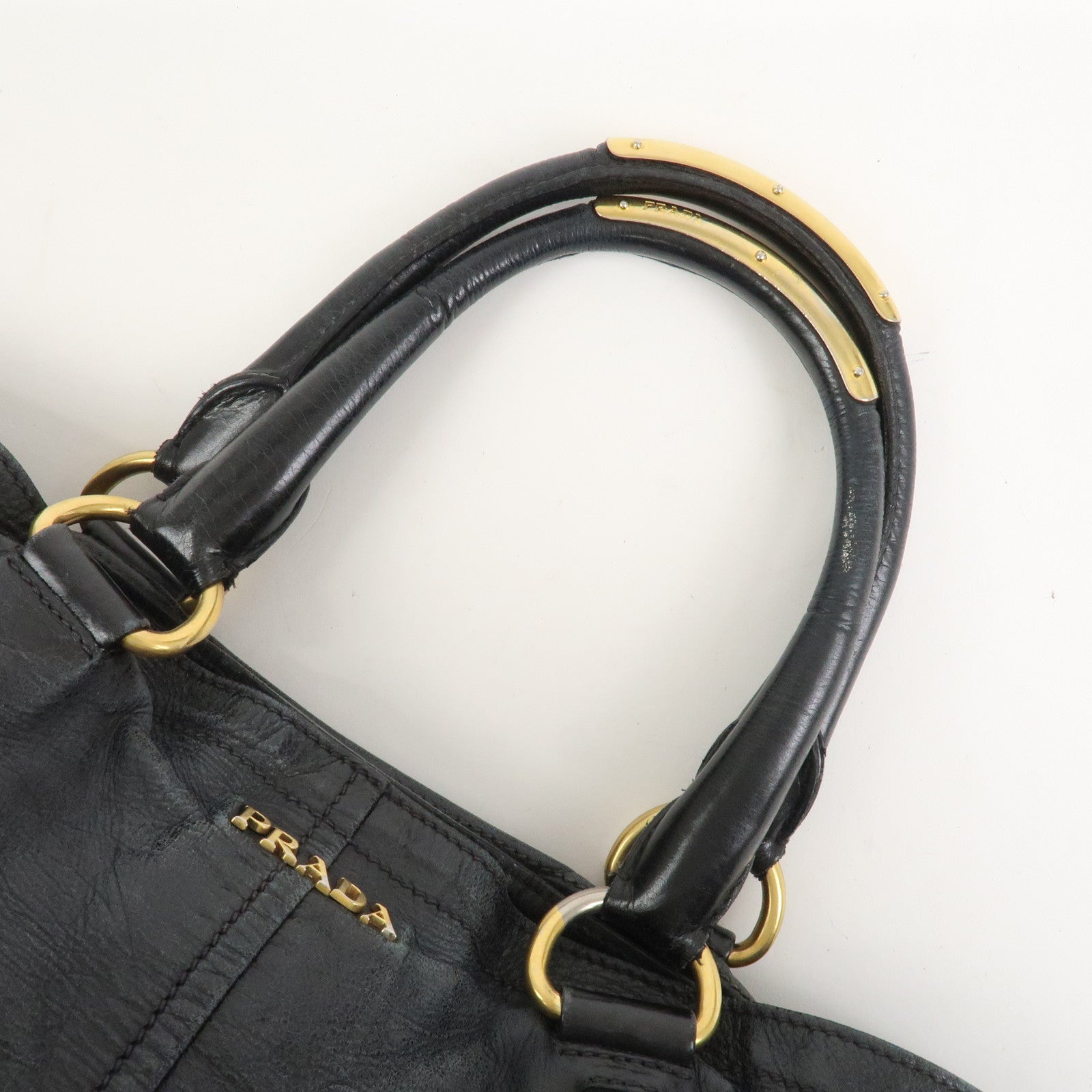 PRADA Logo Leather Tote Bag Shoulder Bag Black