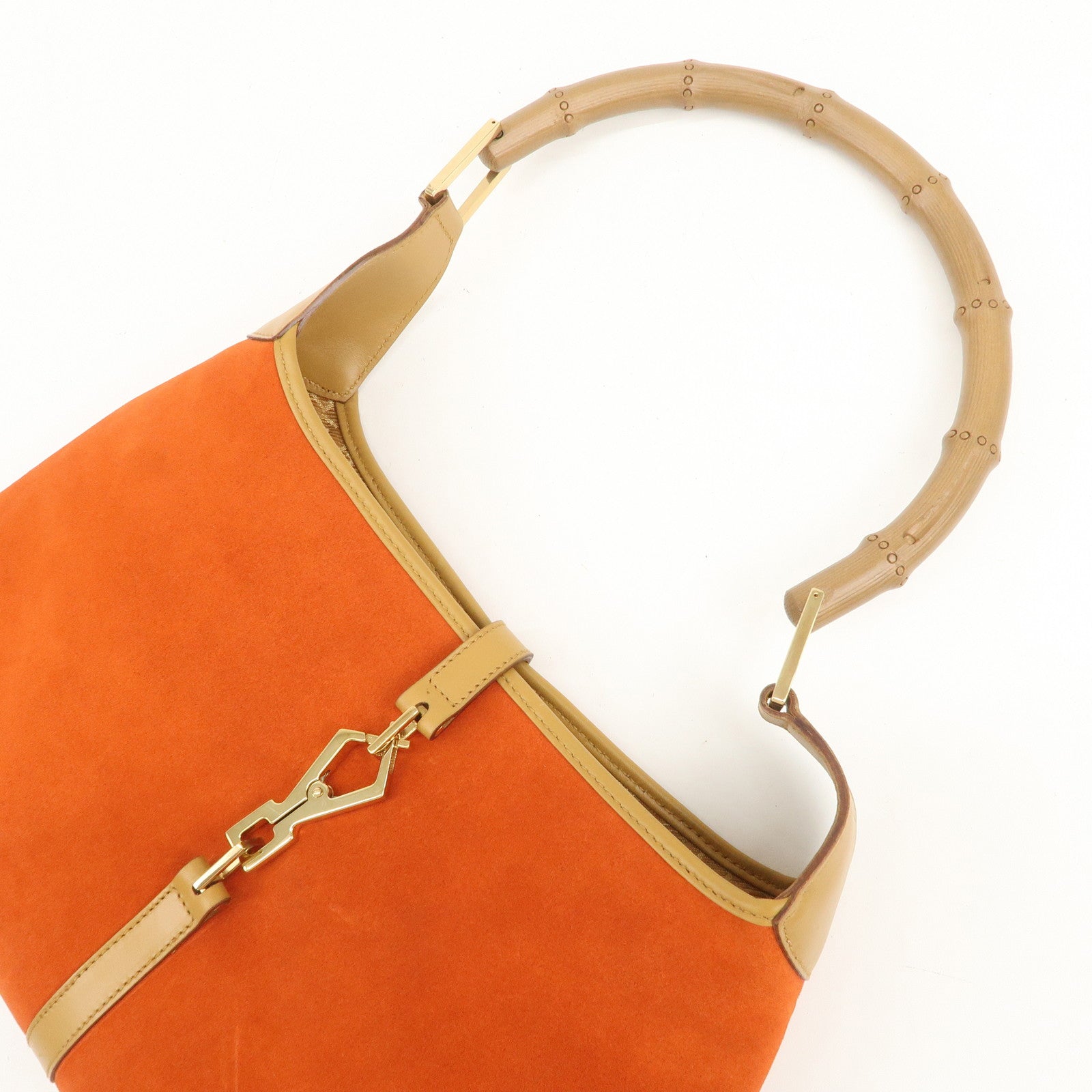 GUCCI Bamboo Suede Leather Shoulder Bag Orange 001・4060・002058