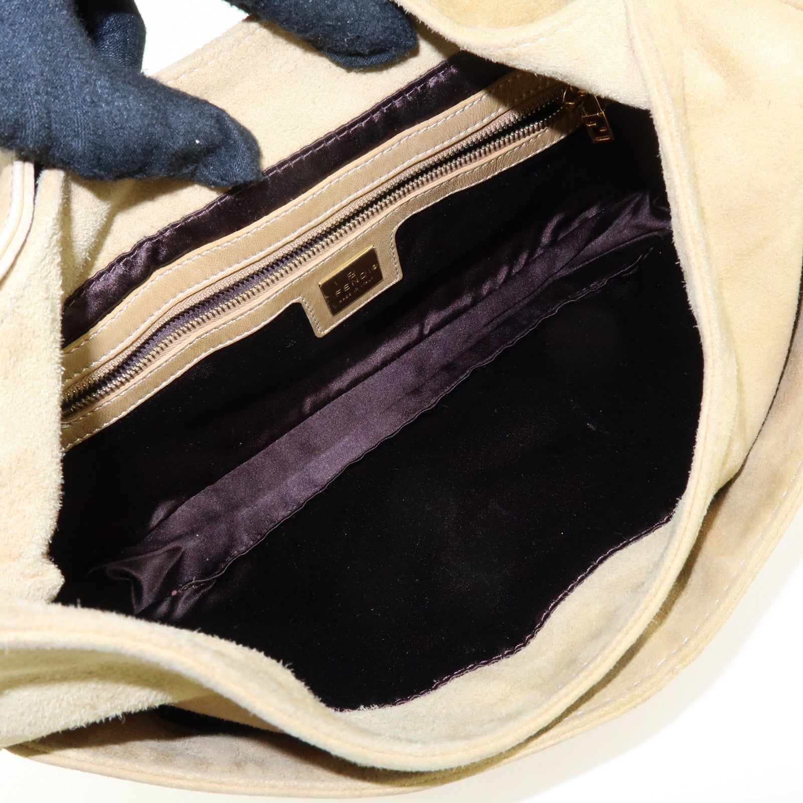 FENDI Suede Leather Shoulder Bag Hand Bag Yellow Beige 26569