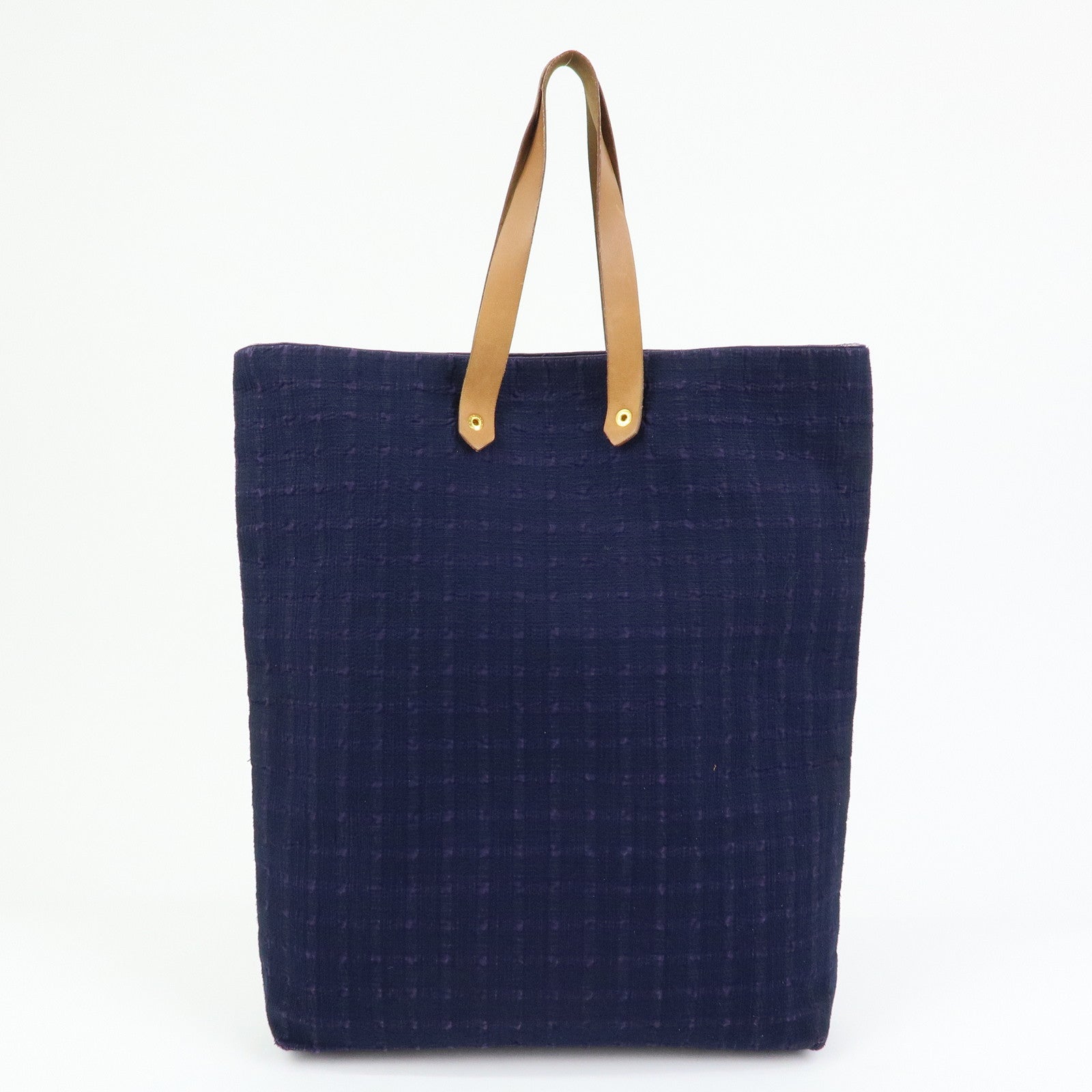 HERMES Amedaba GM Canvas Leather Tote Bag Hand Bag Navy Purple