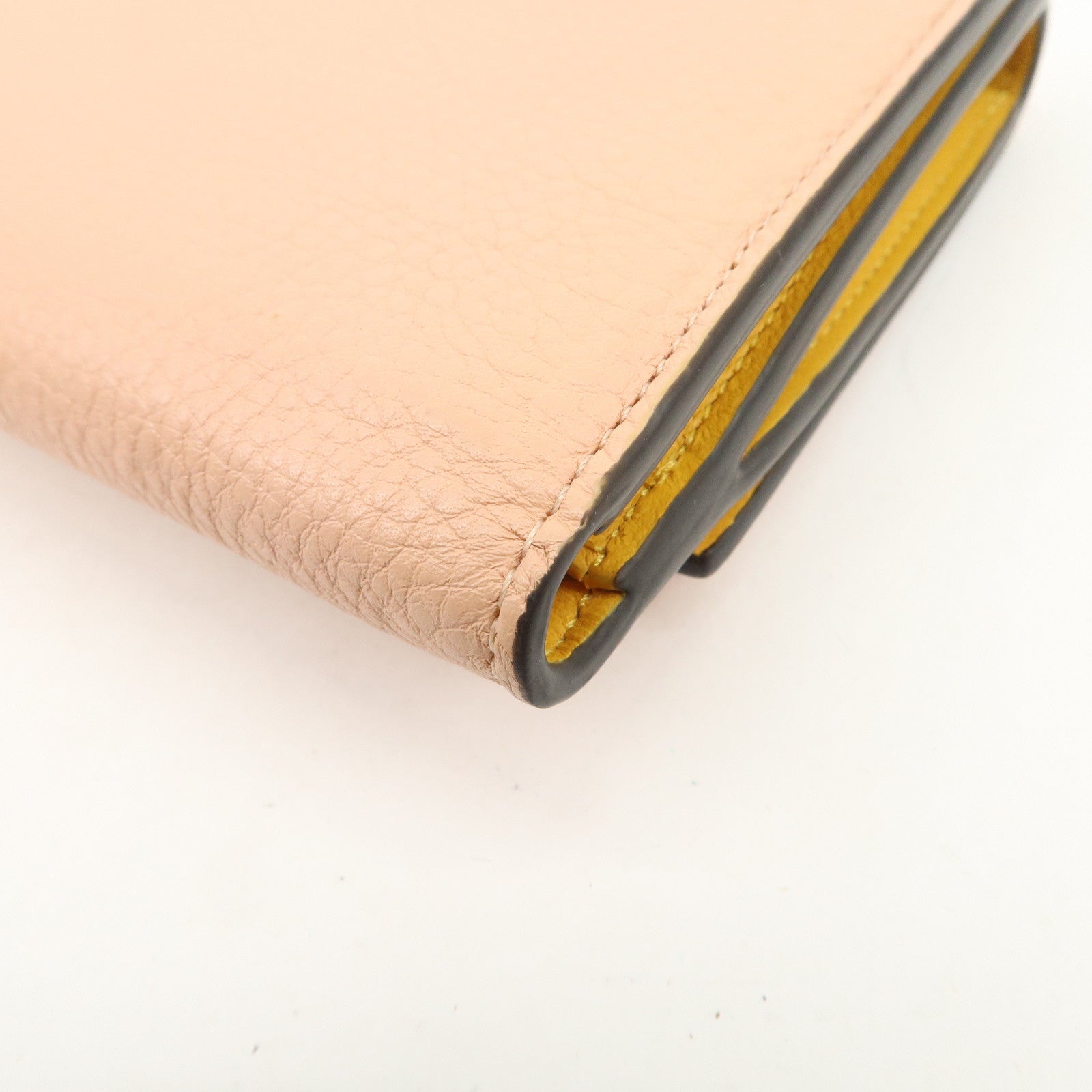 FENDI Peekaboo Leather Bi-fold Compact Wallet Pink Yellow 8M0438