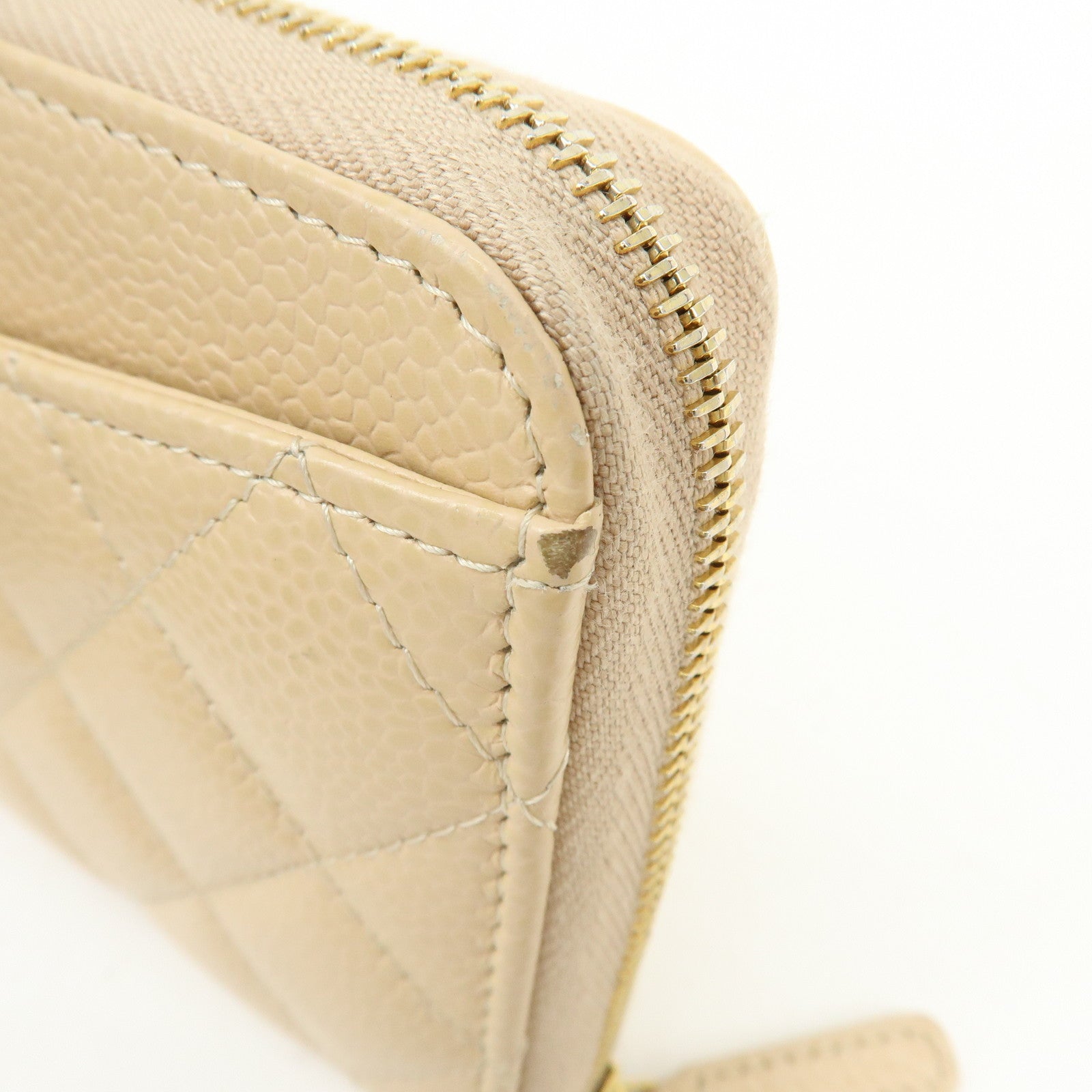 CHANEL Matelasse COCO Mark Caviarskin Zipppy Long Wallet Beige