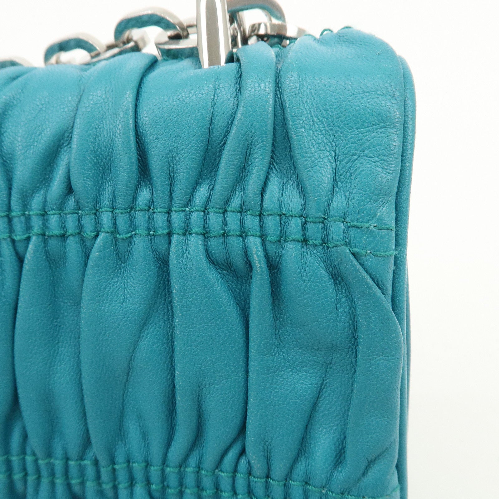PRADA Nappa Gaufre Leather Chain Shoulder Bag Hand Bag Blue