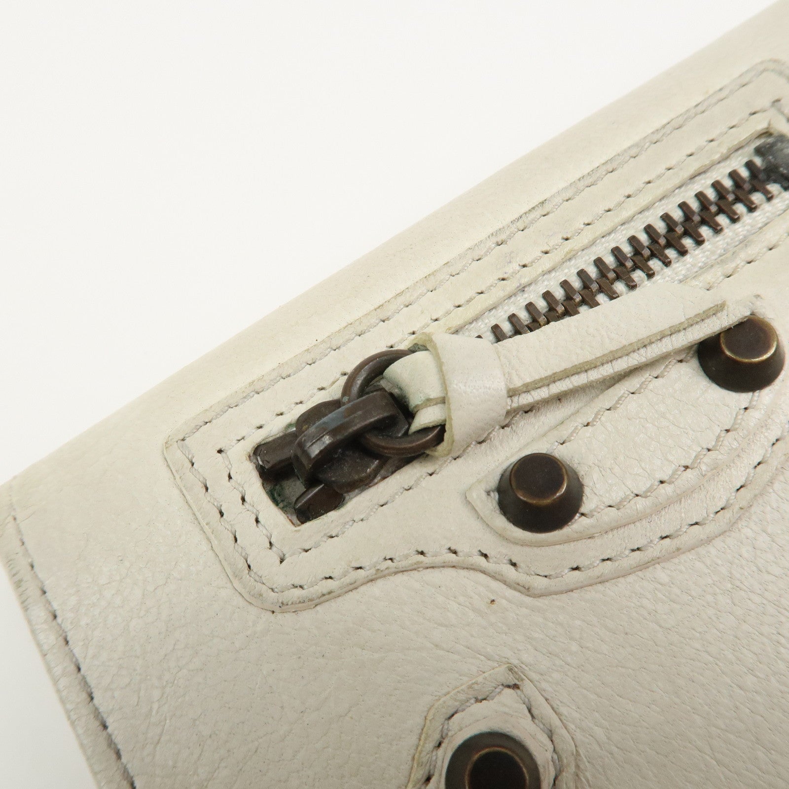 BALENCIAGA Logo Leather Card Case Card Holder Ivory 253050