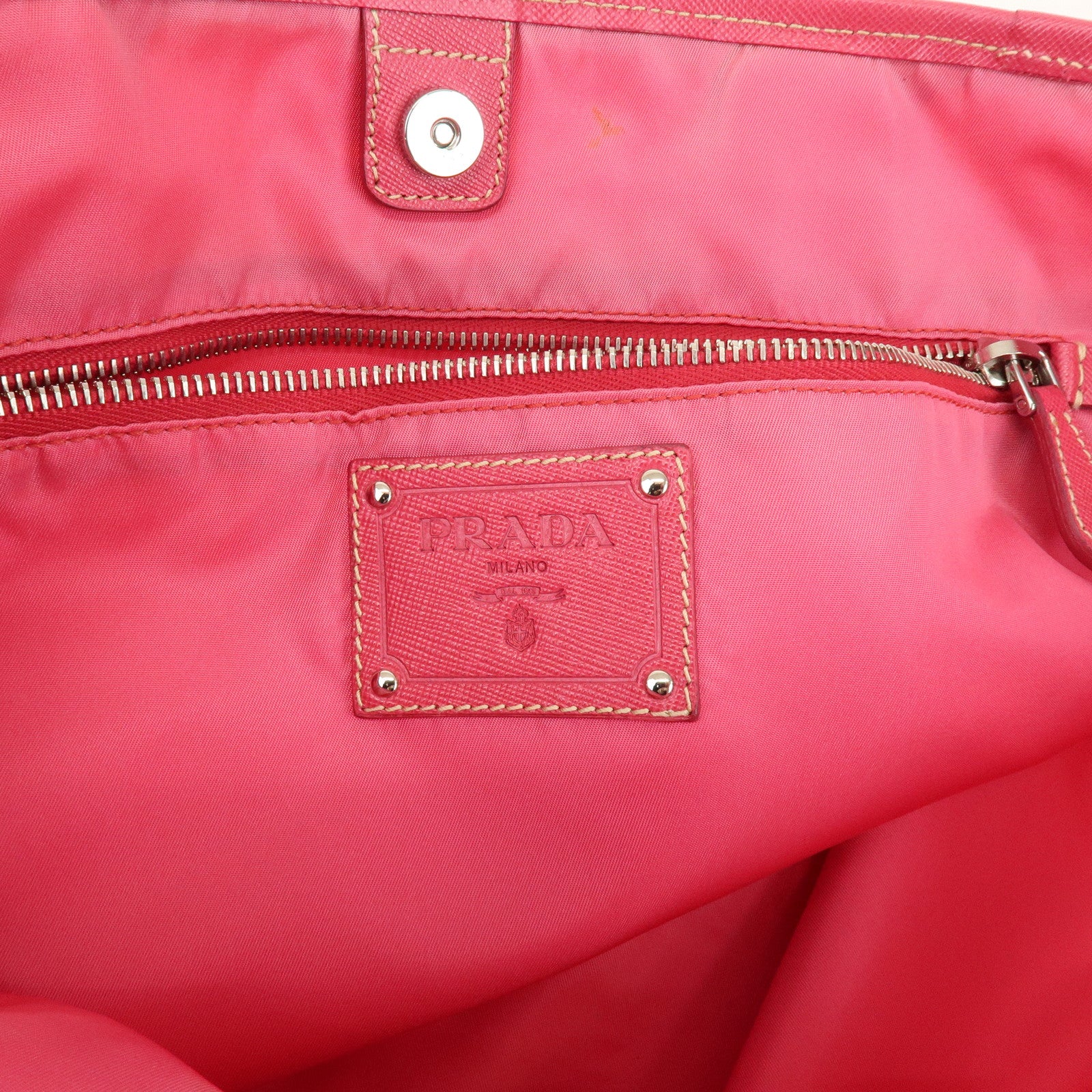 PRADA Nylon Saffiano Leather Tote Bag Orange Pink BR3924