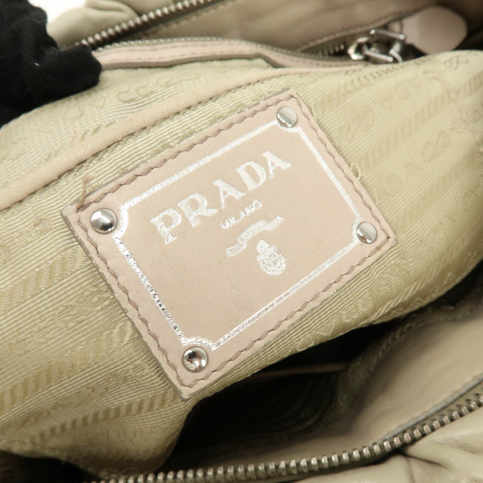 PRADA Leather 2Way Bag Hand Bag Shoulder Bag Beige
