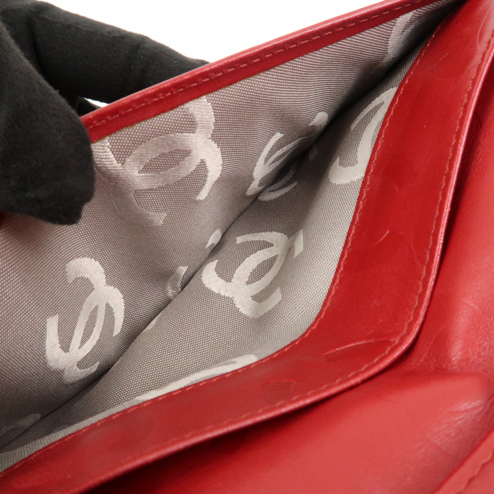 CHANEL Cambon Line Matelasse W Hook Long Wallet Red A46643