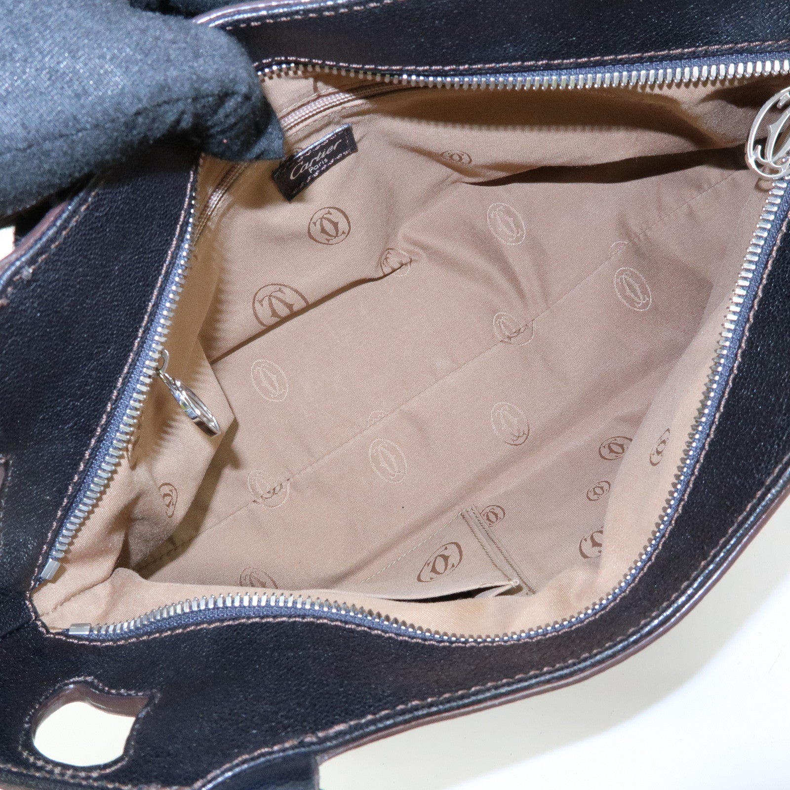 Cartier Marcello de Cartier Leather Hand Bag Tote Bag Black