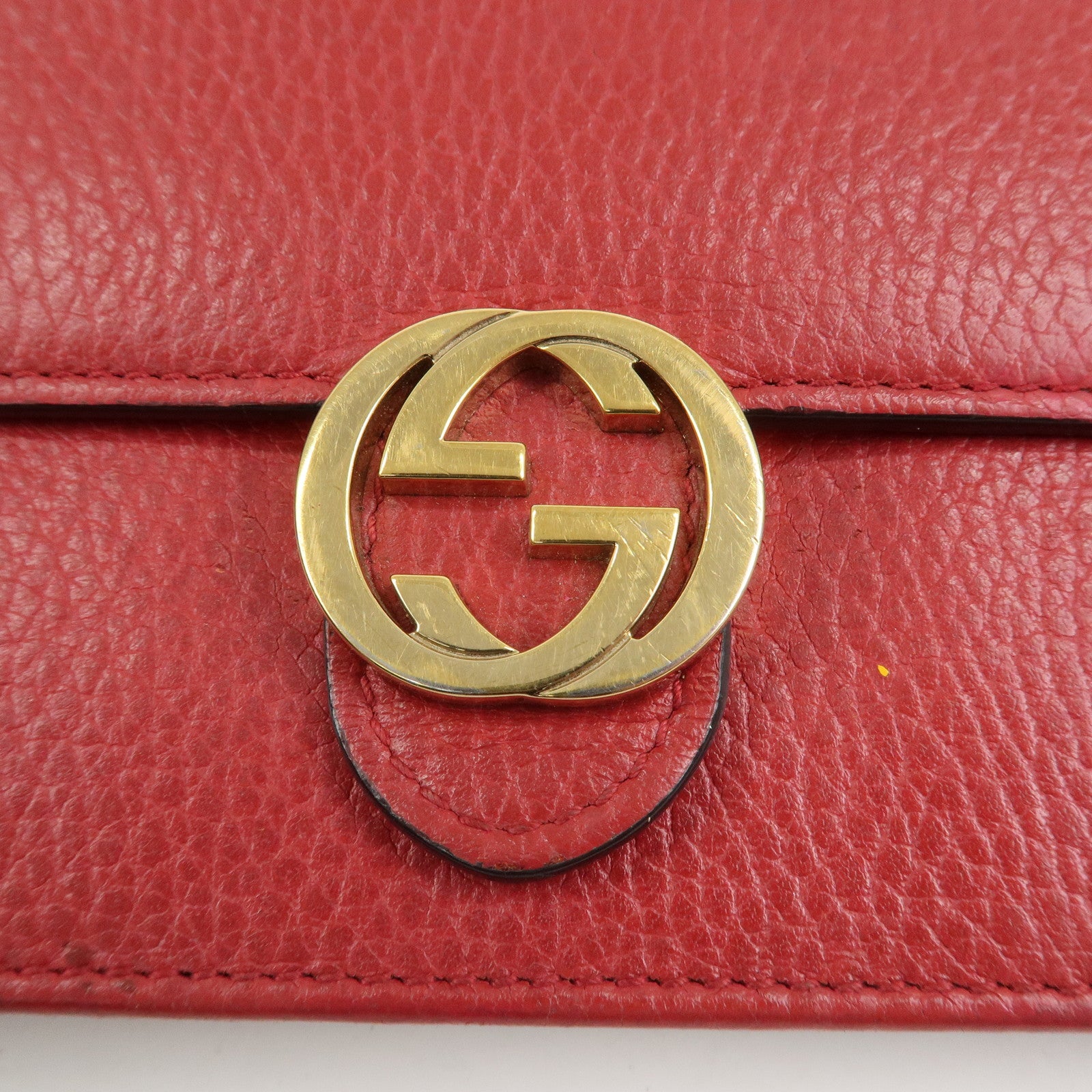 GUCCI Interlocking G Leather Chain Wallet Shoulder Bag Red 510314
