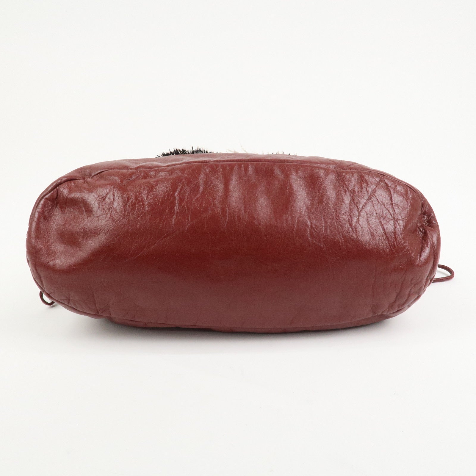 CHANEL Leather Tweed Chain Shoulder Tote Bag Bordeaux A49559