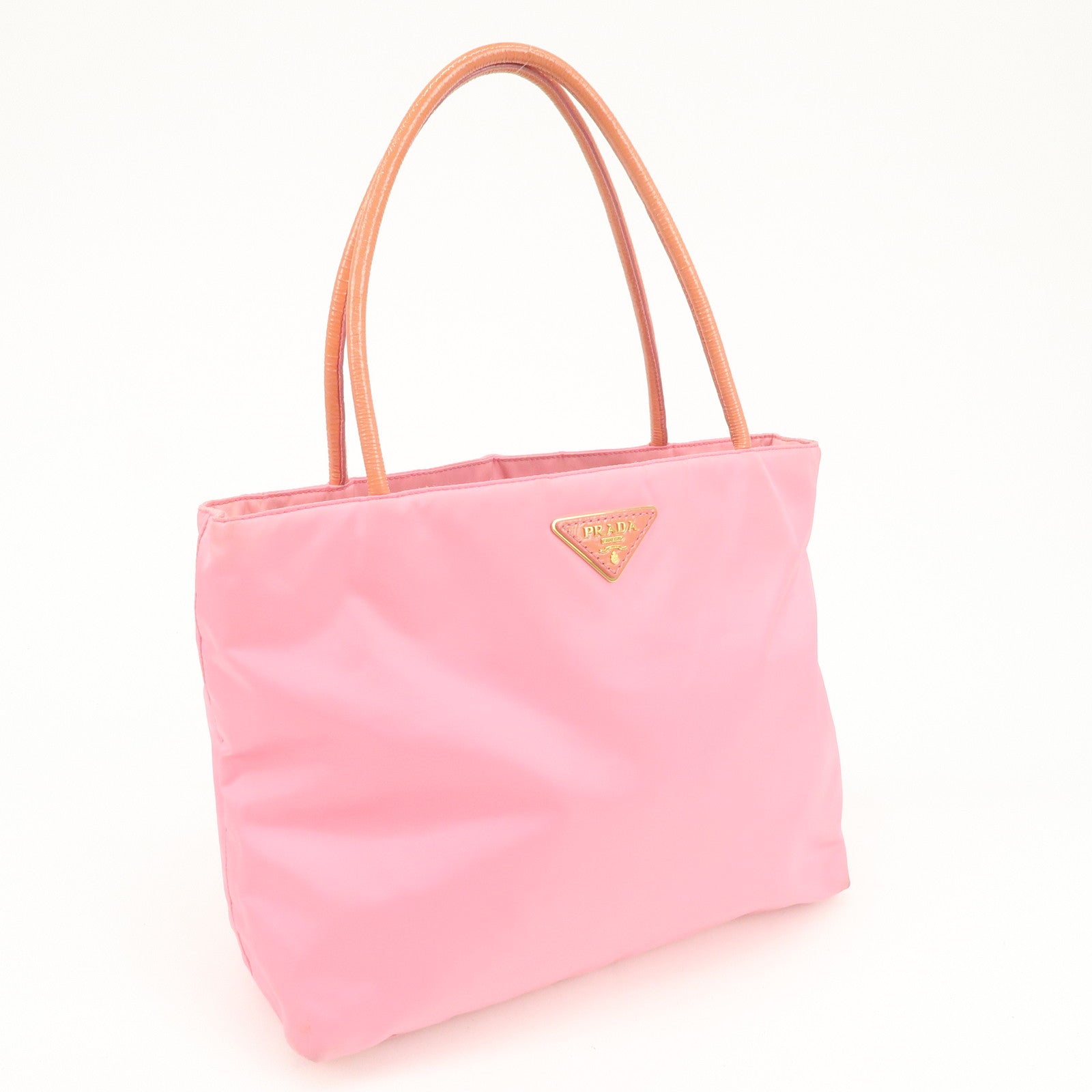 PRADA Triangle Logo Nylon Patent Leather Tote Bag Shoulder Bag Pink