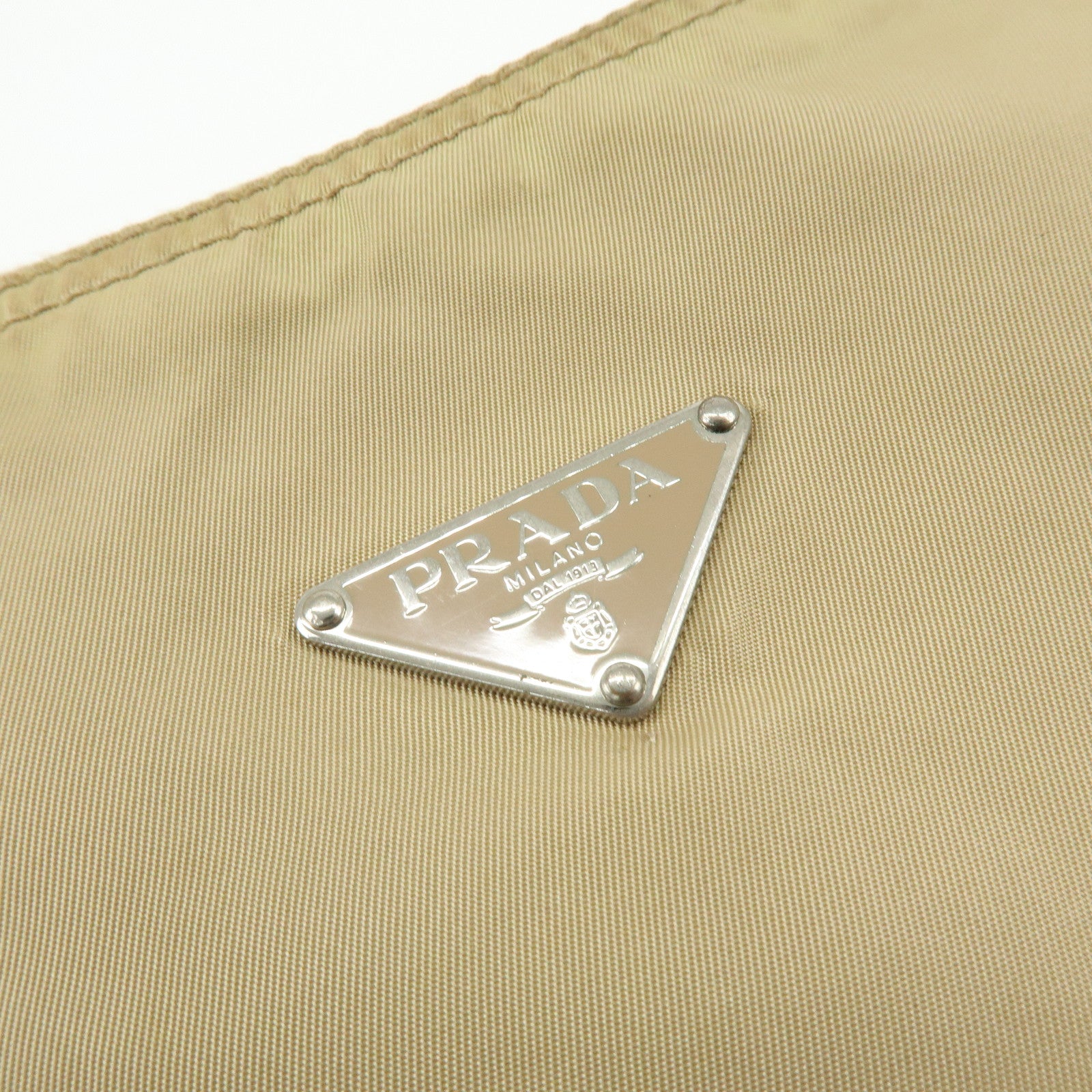 PRADA Triangle Logo Nylon Leather Shoulder Bag Hand Bag Beige