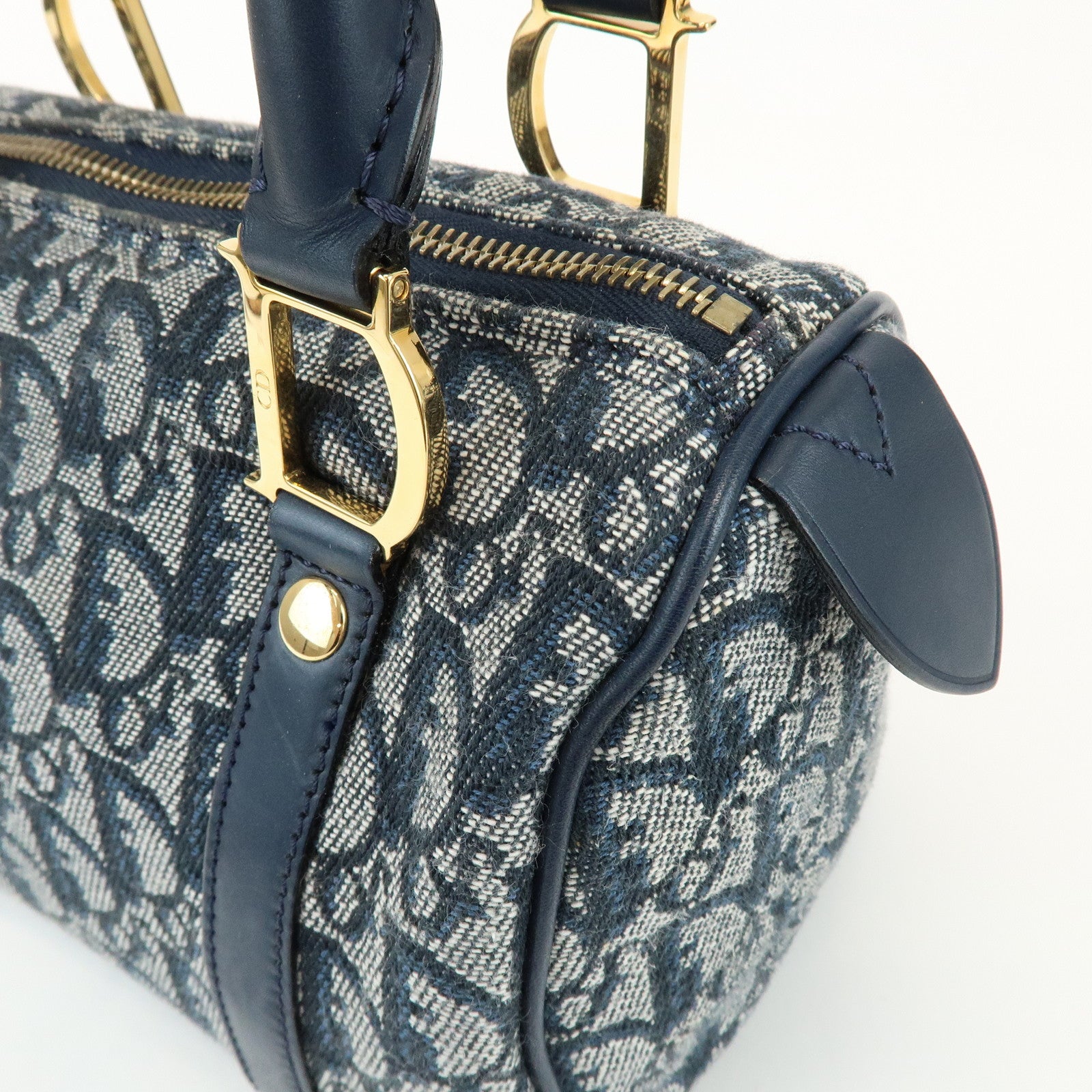 Christian Dior Trotter Canvas Leather Mini Boston Bag Hand Bag Navy