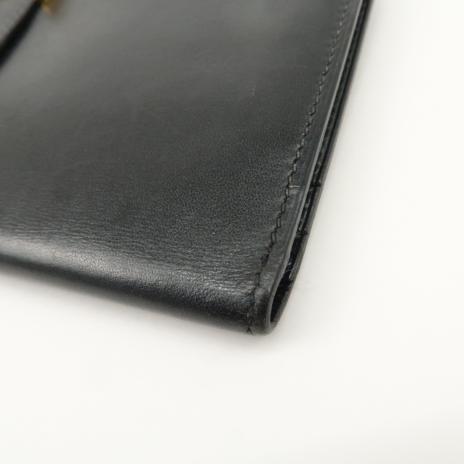 HERMES Bearn Leather Long Wallet H Stamped Black Gold HDW Used