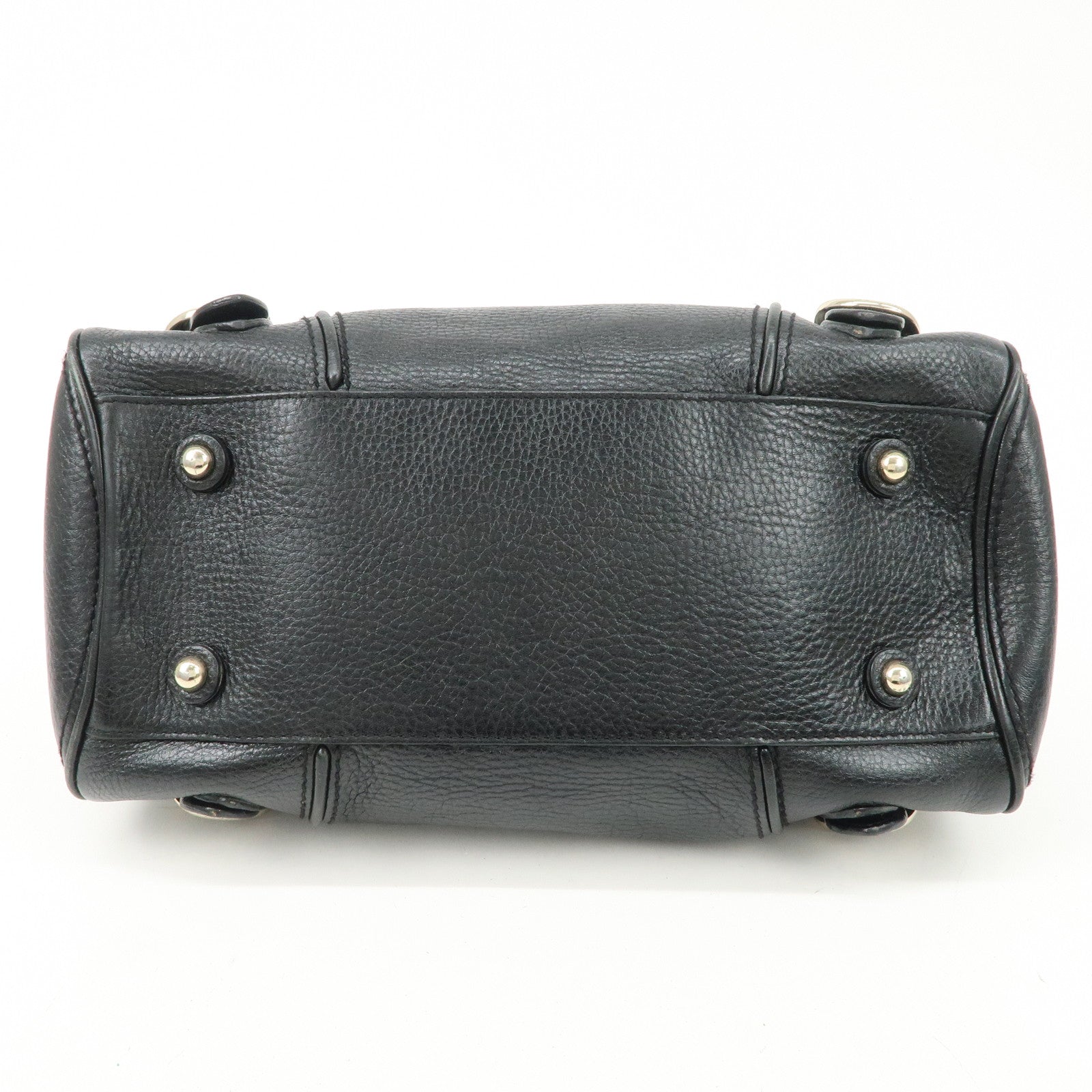 BURBERRY Leather Boston Bag Hand Bag Black Silver HDW