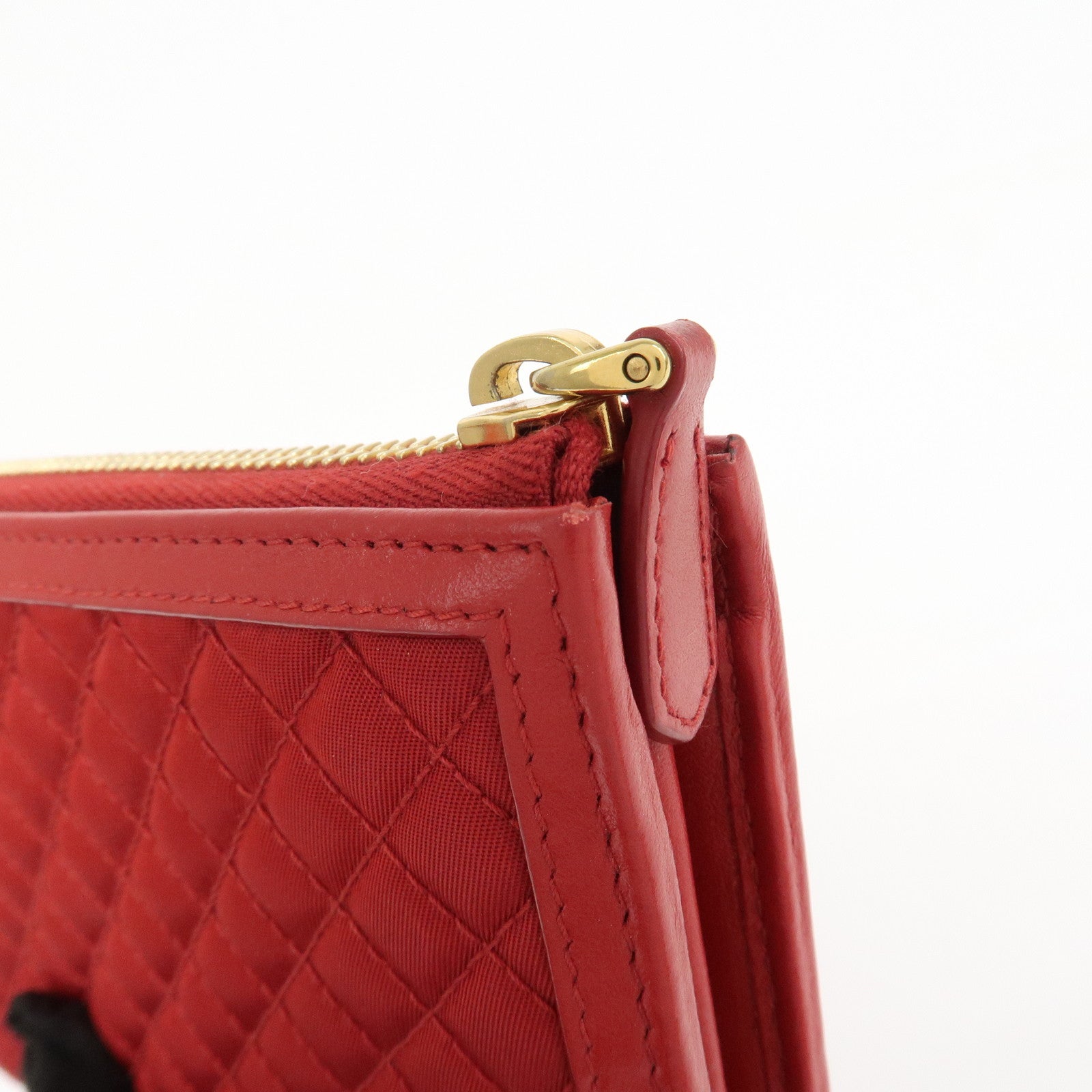 PRADA Nylon Leather L Fastener Zippy Long Wallet Red 1ML183