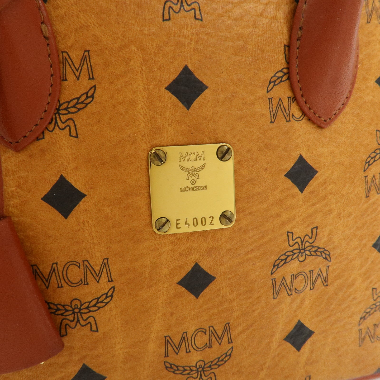 MCM Visetos Logo Leather 2WAY Bag Hand Bag Shoulder Bag Brown